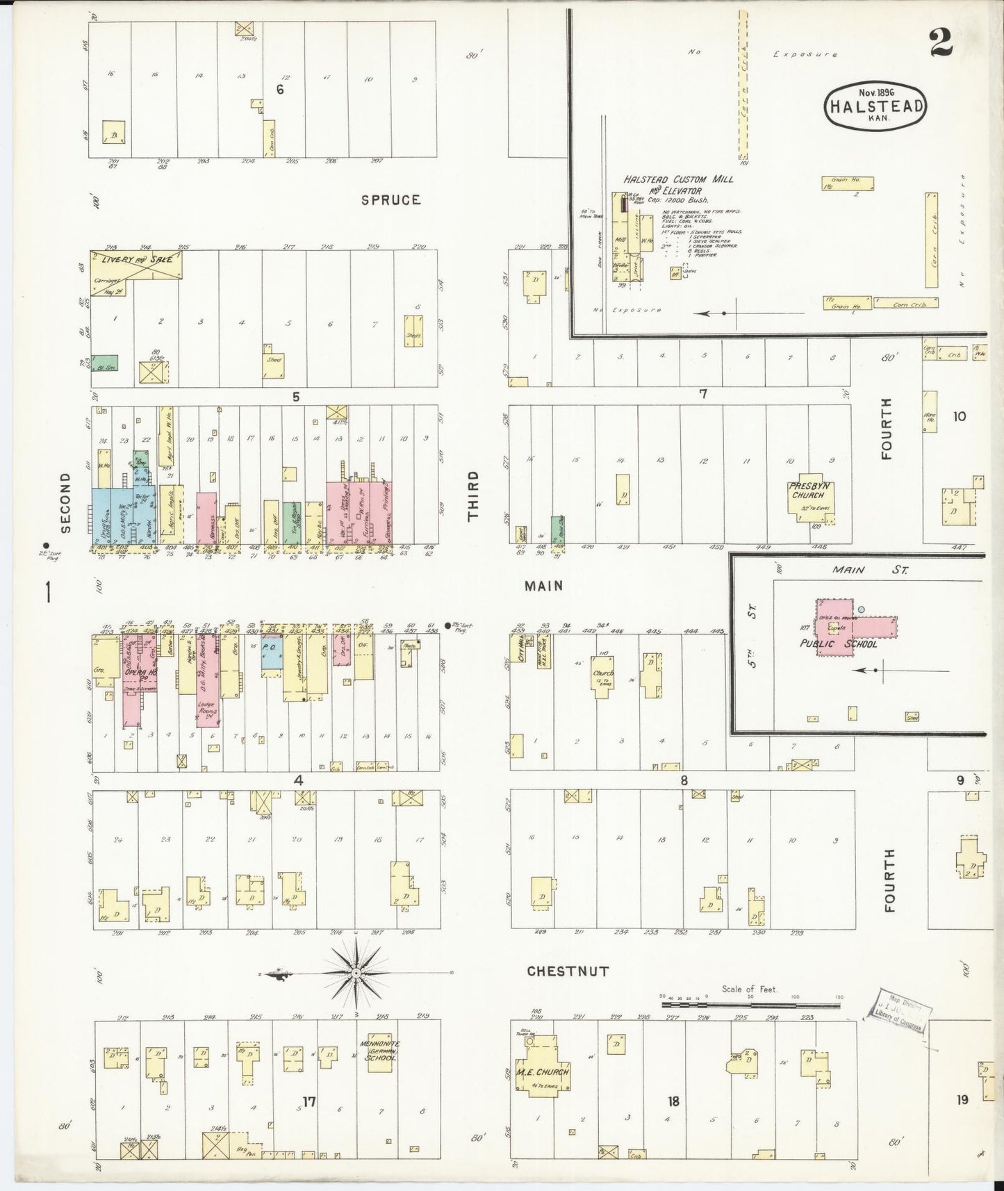 Sanborn Fire Insurance Map from Halstead, Harvey County, Kansas (1896), Sheet #0002 - Historic Sanborn Fire Insurance Map Print, vintage old map wall art, antique decor, genealogy gift, Kansas Kansas map
