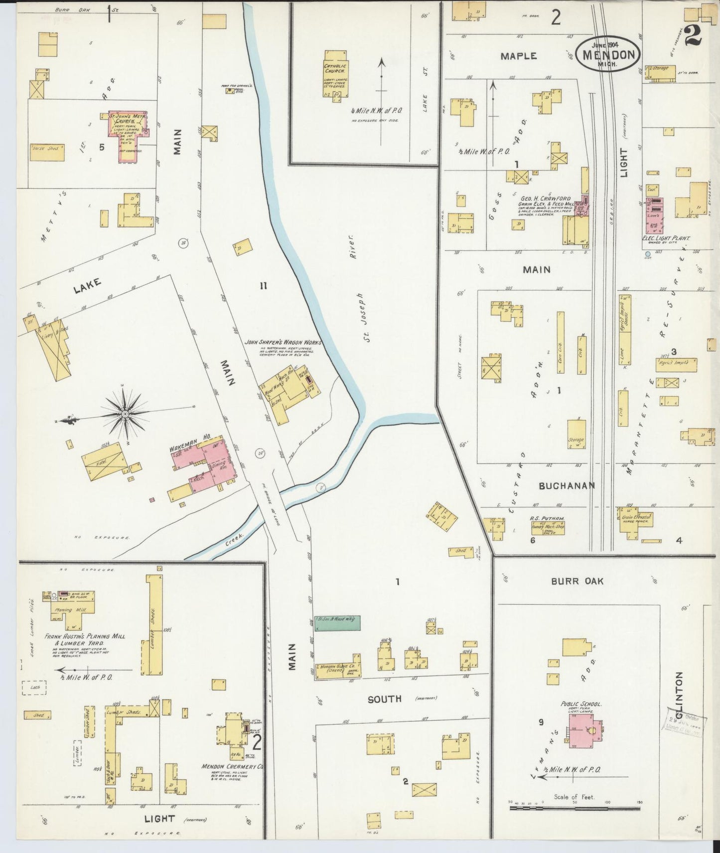 Sanborn Fire Insurance Map from Mendon, Saint Joseph County, Michigan (1904), Sheet #0002 - Complete Map Set gallery image, historic Sanborn map, vintage wall art, Michigan Michigan