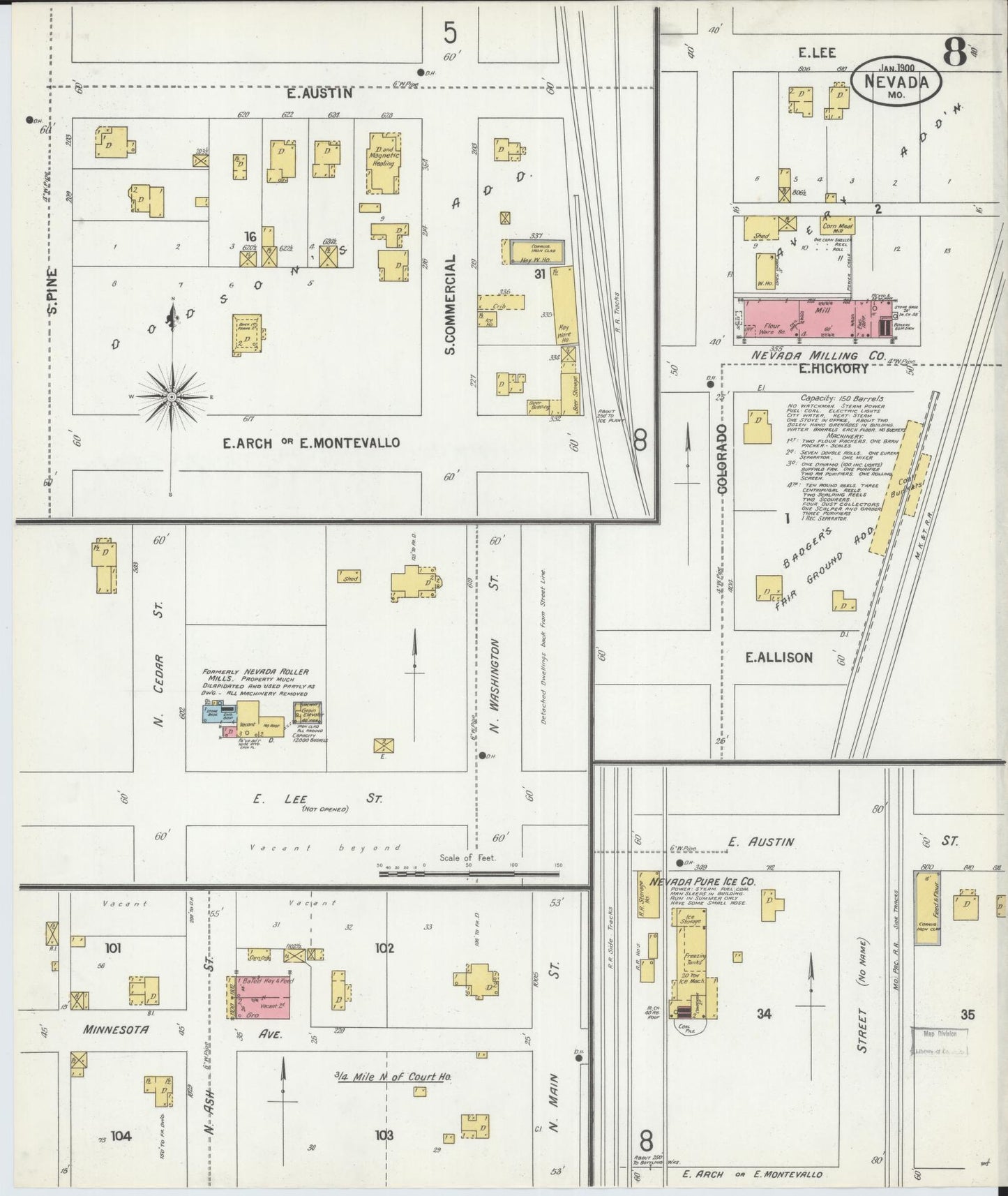 Sanborn Fire Insurance Map from Nevada, Vernon County, Missouri (1900), Sheet #0008 - Historic Sanborn Fire Insurance Map Print, vintage old map wall art, antique decor, genealogy gift, Missouri Missouri map