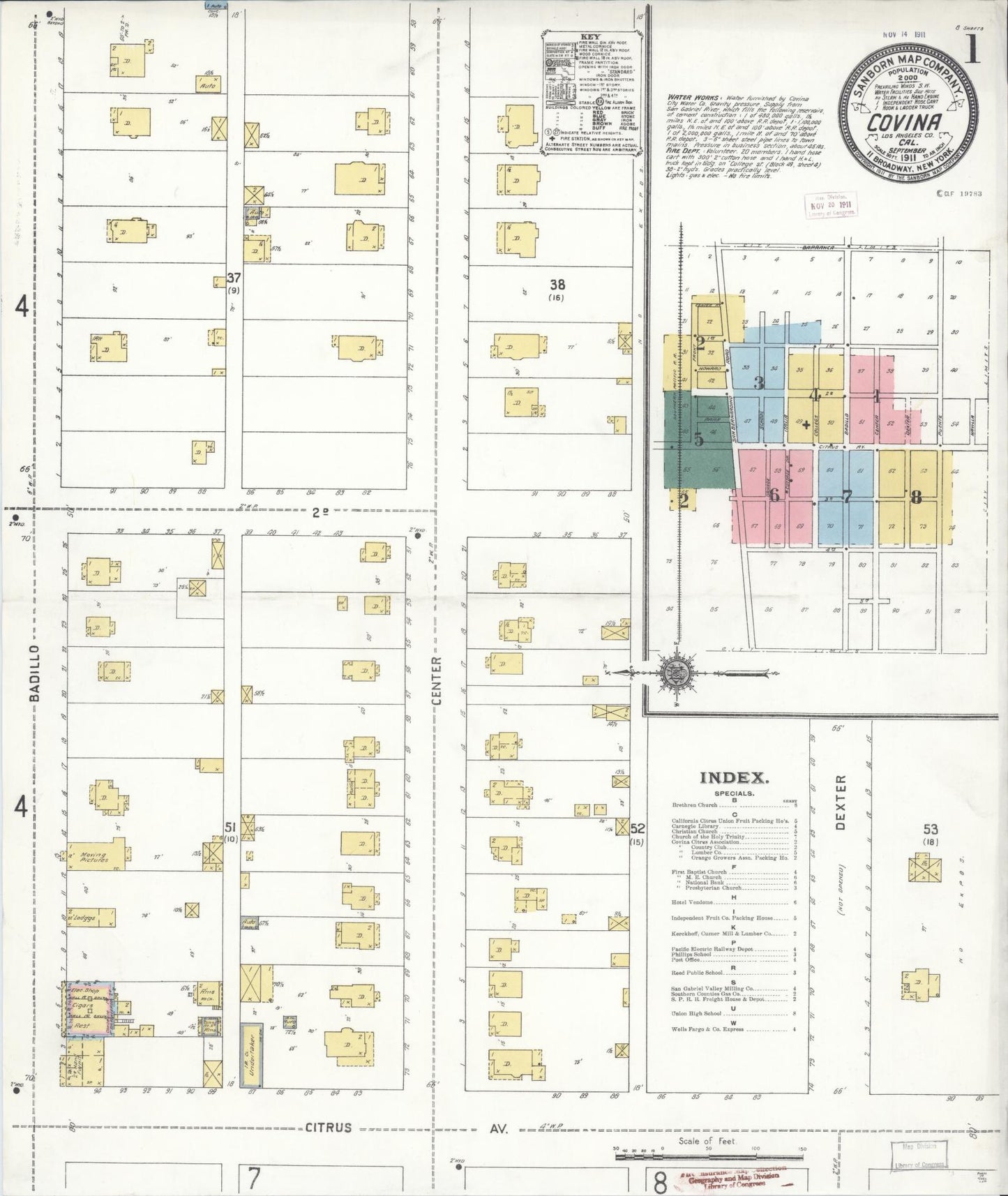 Sanborn Fire Insurance Map from Covina, Los Angeles County, California (1911), Sheet #0001 - Historic Sanborn Fire Insurance Map Print, vintage old map wall art, antique decor, genealogy gift, California California map