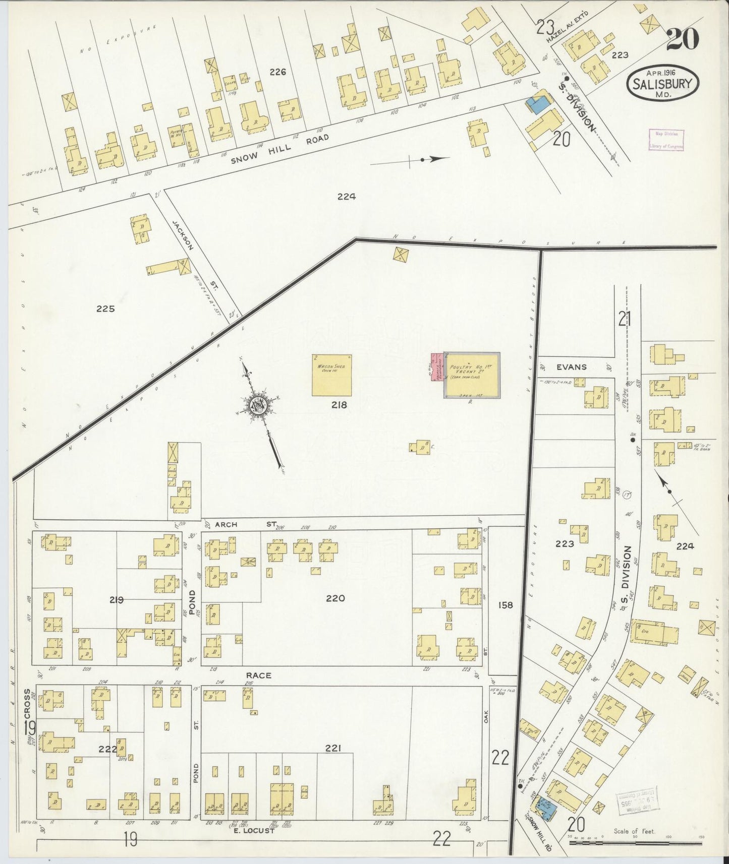 Sanborn Fire Insurance Map from Salisbury, Wicomico County, Maryland (1916), Sheet #0020 - Historic Sanborn Fire Insurance Map Print, vintage old map wall art, antique decor, genealogy gift, Maryland Maryland map