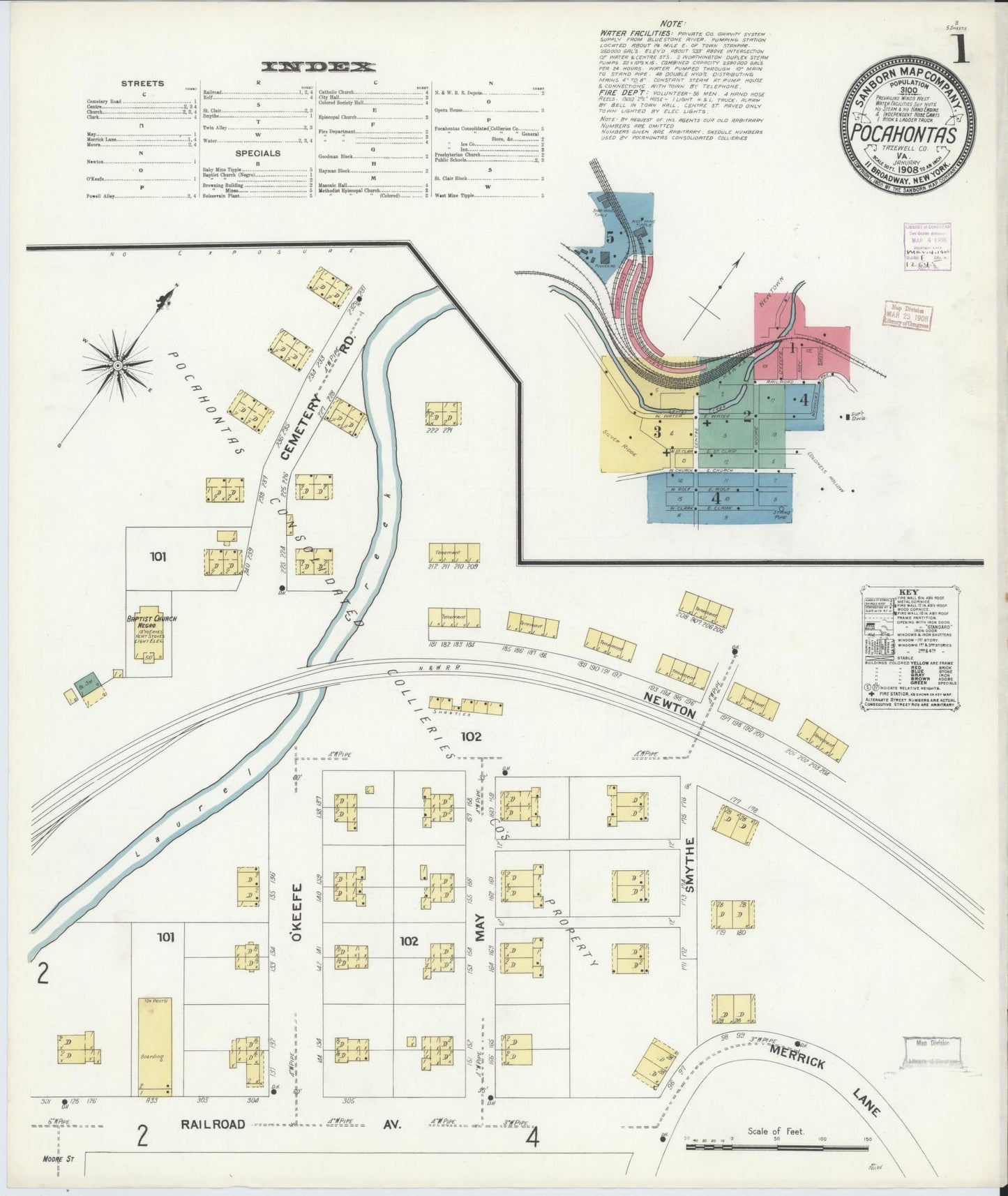 Sanborn Fire Insurance Map from Pocahontas, Tazewell County, Virginia. (1908) – Historic Sanborn Fire Insurance Map Print