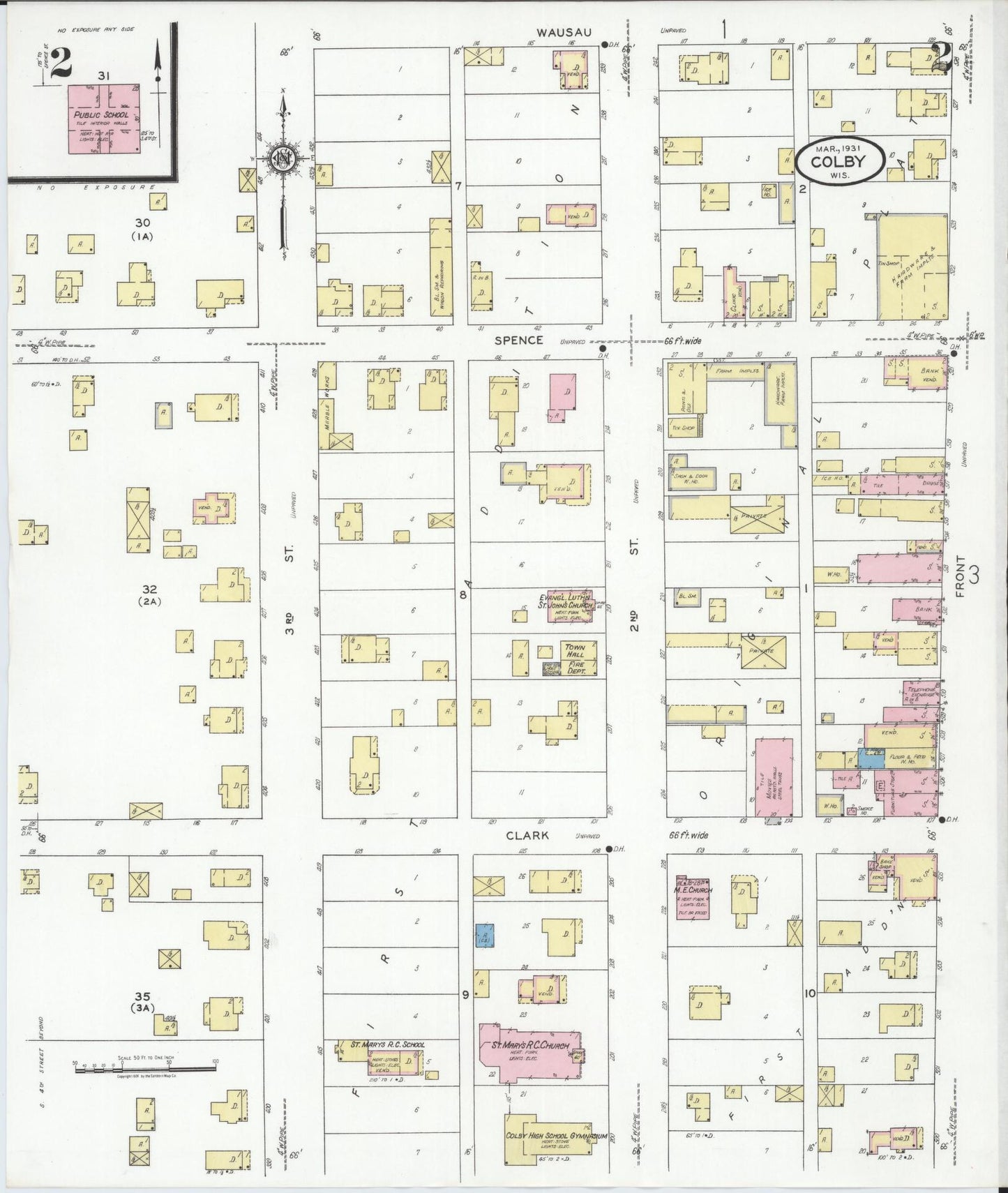 Sanborn Fire Insurance Map from Colby, Clark and Marathon Counties, Wisconsin (1931), Sheet #0002 - Complete Map Set gallery image, historic Sanborn map, vintage wall art, Wisconsin Wisconsin