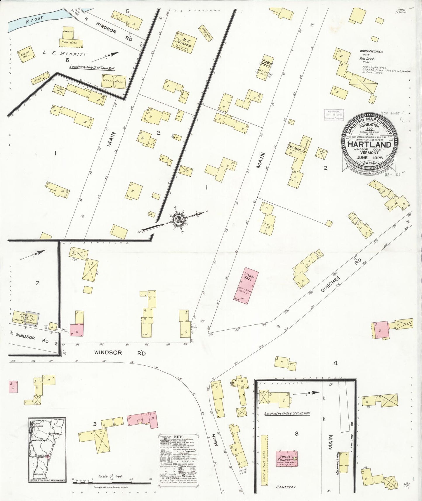 Sanborn Fire Insurance Map from Hartland, Windsor County, Vermont (1925), Sheet #0001 - Historic Sanborn Fire Insurance Map Print, vintage old map wall art, antique decor, genealogy gift, Vermont Vermont map