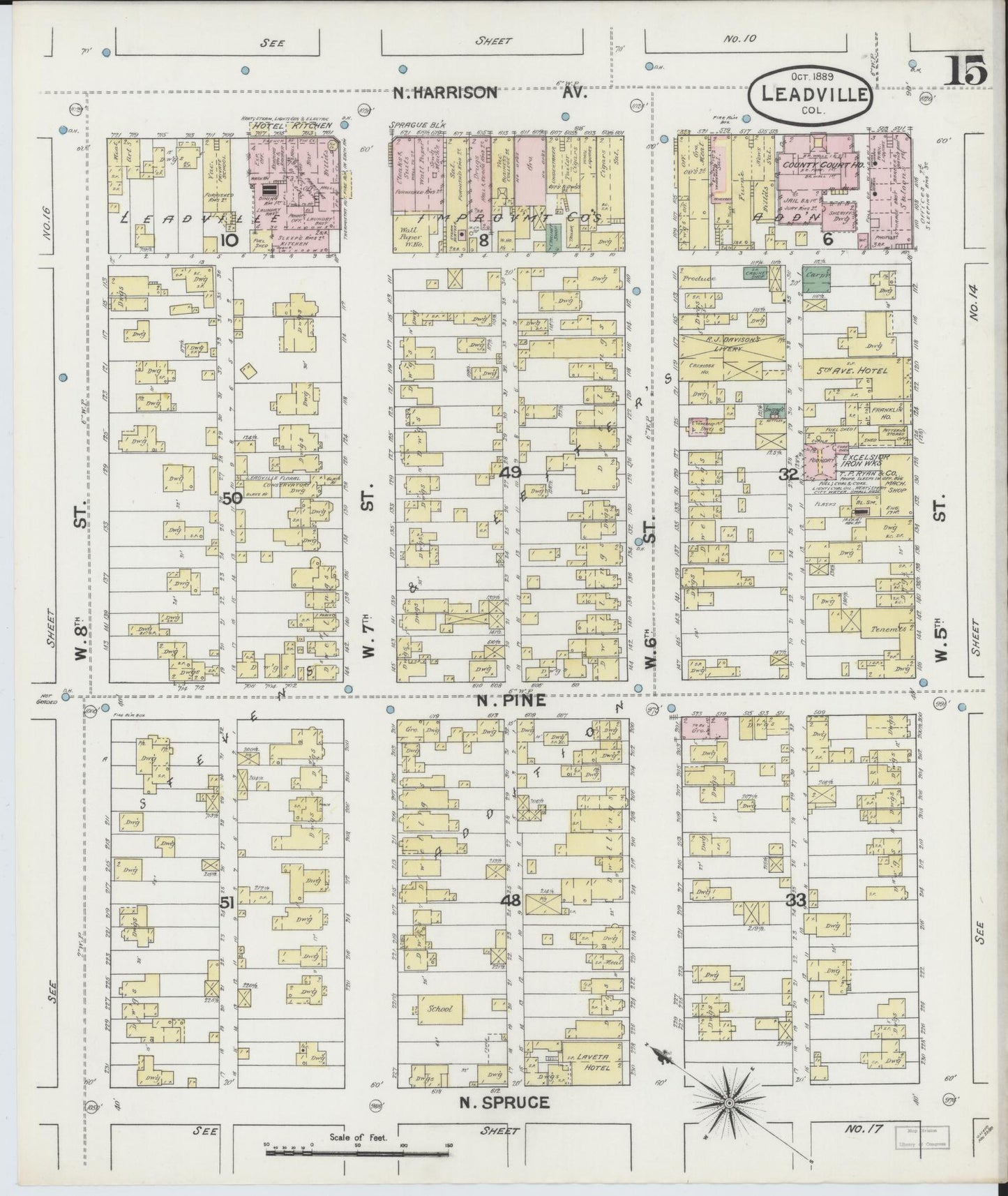 Sanborn Fire Insurance Map from Leadville, Lake County, Colorado (1889), Sheet #0015 - Historic Sanborn Fire Insurance Map Print, vintage old map wall art, antique decor, genealogy gift, Colorado Colorado map