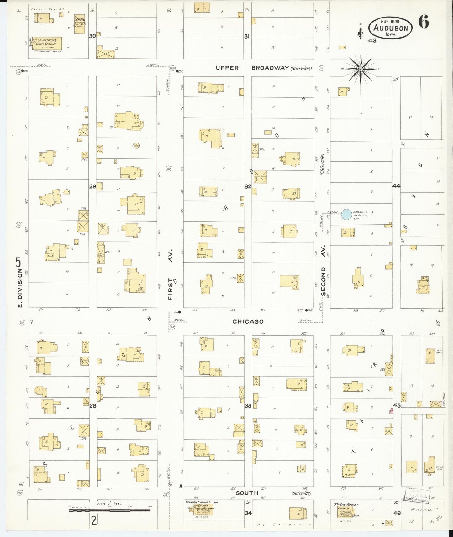 Sanborn Fire Insurance Map from Audubon, Audubon County, Iowa (1908), Sheet #0006 - Historic Sanborn Fire Insurance Map Print, vintage old map wall art
