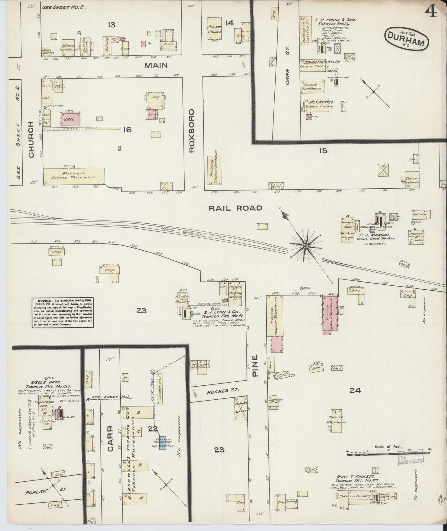 Sanborn Fire Insurance Map from Durham, Durham County, North Carolina (1884), Sheet #0004 - Historic Sanborn Fire Insurance Map Print, vintage old map wall art, antique decor, genealogy gift, North Carolina North Carolina map