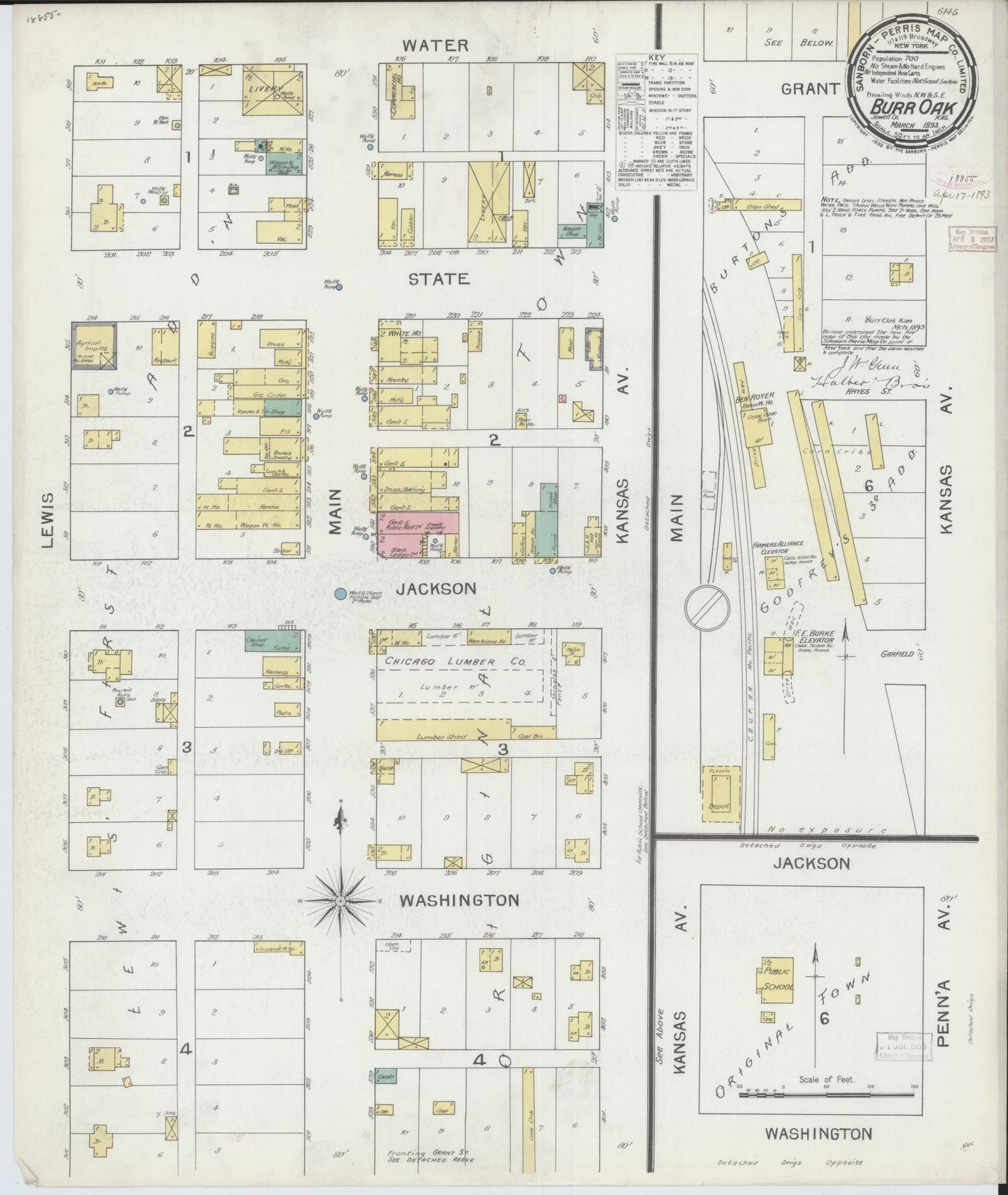 Sanborn Fire Insurance Map from Burr Oak, Jewell County, Kansas (1893), Sheet #0001 - Historic Sanborn Fire Insurance Map Print, vintage old map wall art, antique decor, genealogy gift, Kansas Kansas map