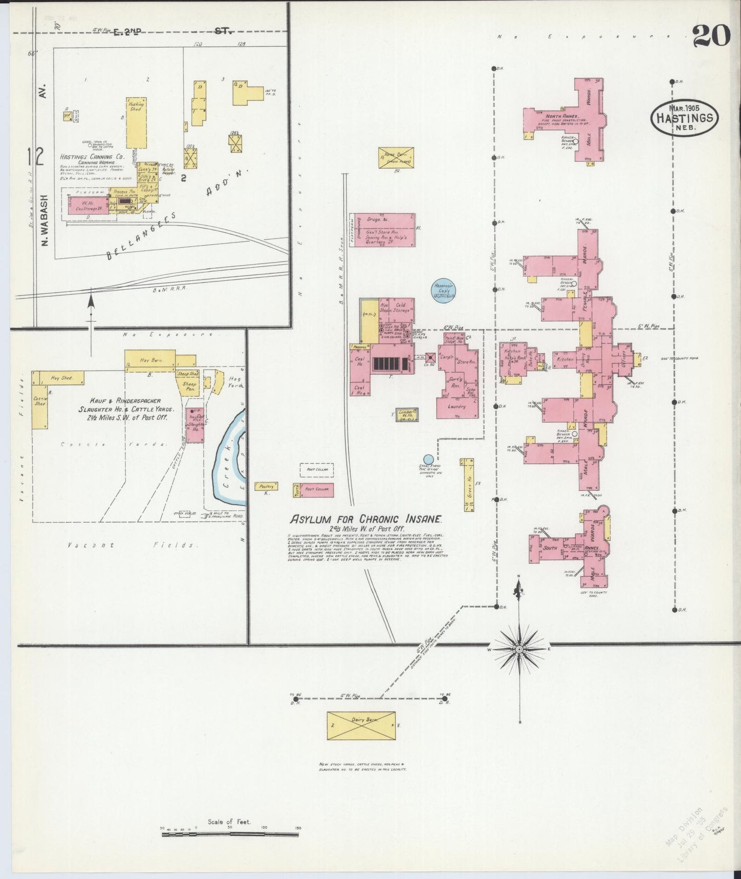 Sanborn Fire Insurance Map from Hastings, Adams County, Nebraska (1905), Sheet #0020 - Historic Sanborn Fire Insurance Map Print, vintage old map wall art, antique decor, genealogy gift, Nebraska Nebraska map