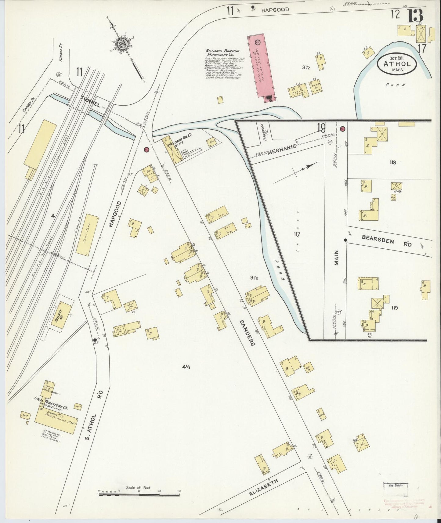 Sanborn Fire Insurance Map from Athol, Worcester County, Massachusetts (1911), Sheet #0013 - Historic Sanborn Fire Insurance Map Print, vintage old map wall art, antique decor, genealogy gift, Massachusetts Massachusetts map