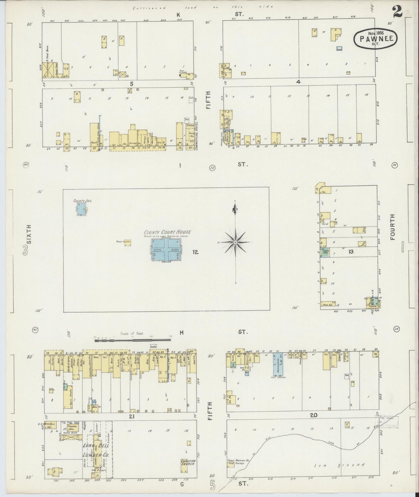 Sanborn Fire Insurance Map from Pawnee, Pawnee County, Oklahoma (1895), Sheet #0002 - Historic Sanborn Fire Insurance Map Print, vintage old map wall art, antique decor, genealogy gift, Oklahoma Oklahoma map