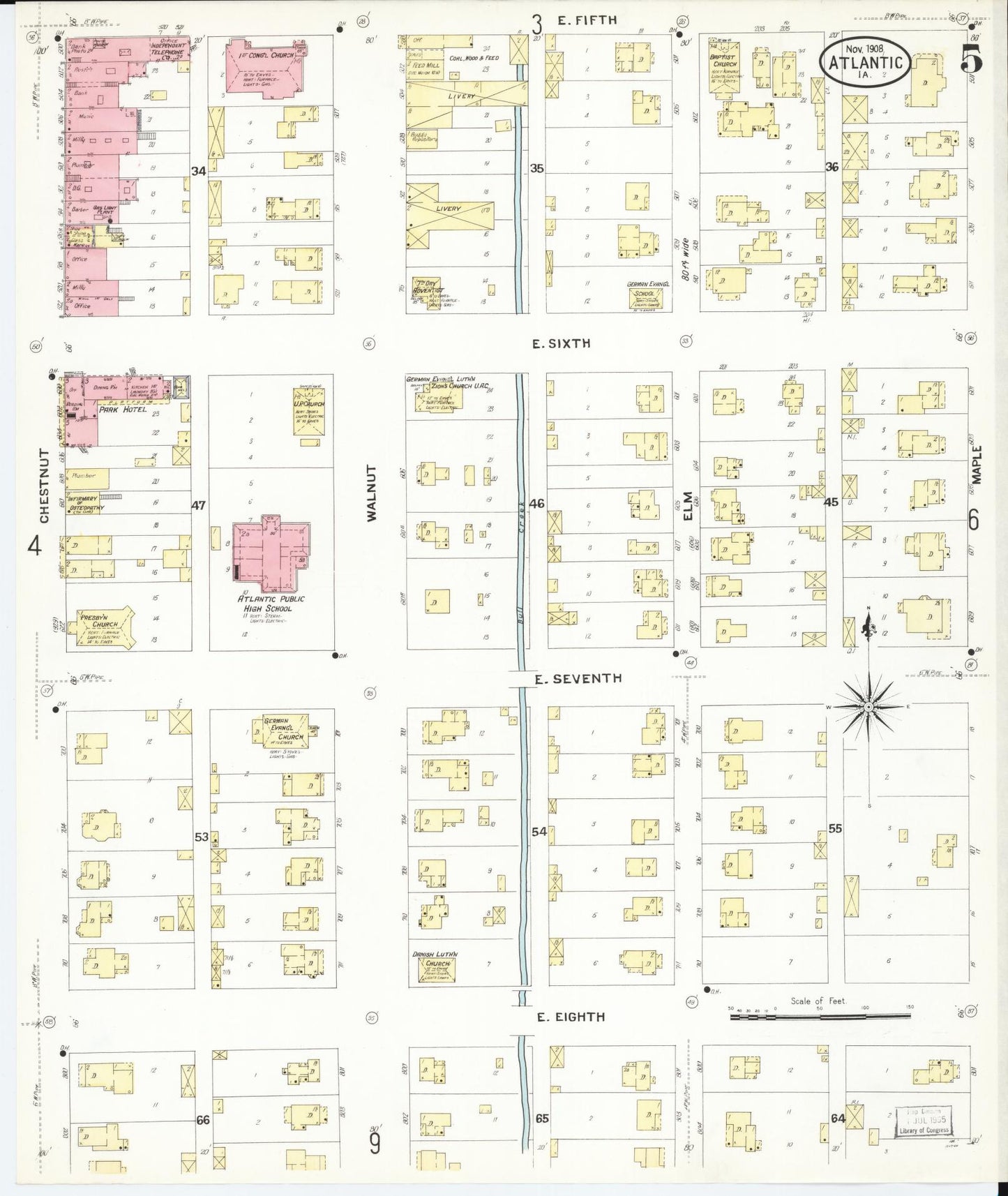 Sanborn Fire Insurance Map from Atlantic, Cass County, Iowa (1908), Sheet #0005 - Historic Sanborn Fire Insurance Map Print, vintage old map wall art