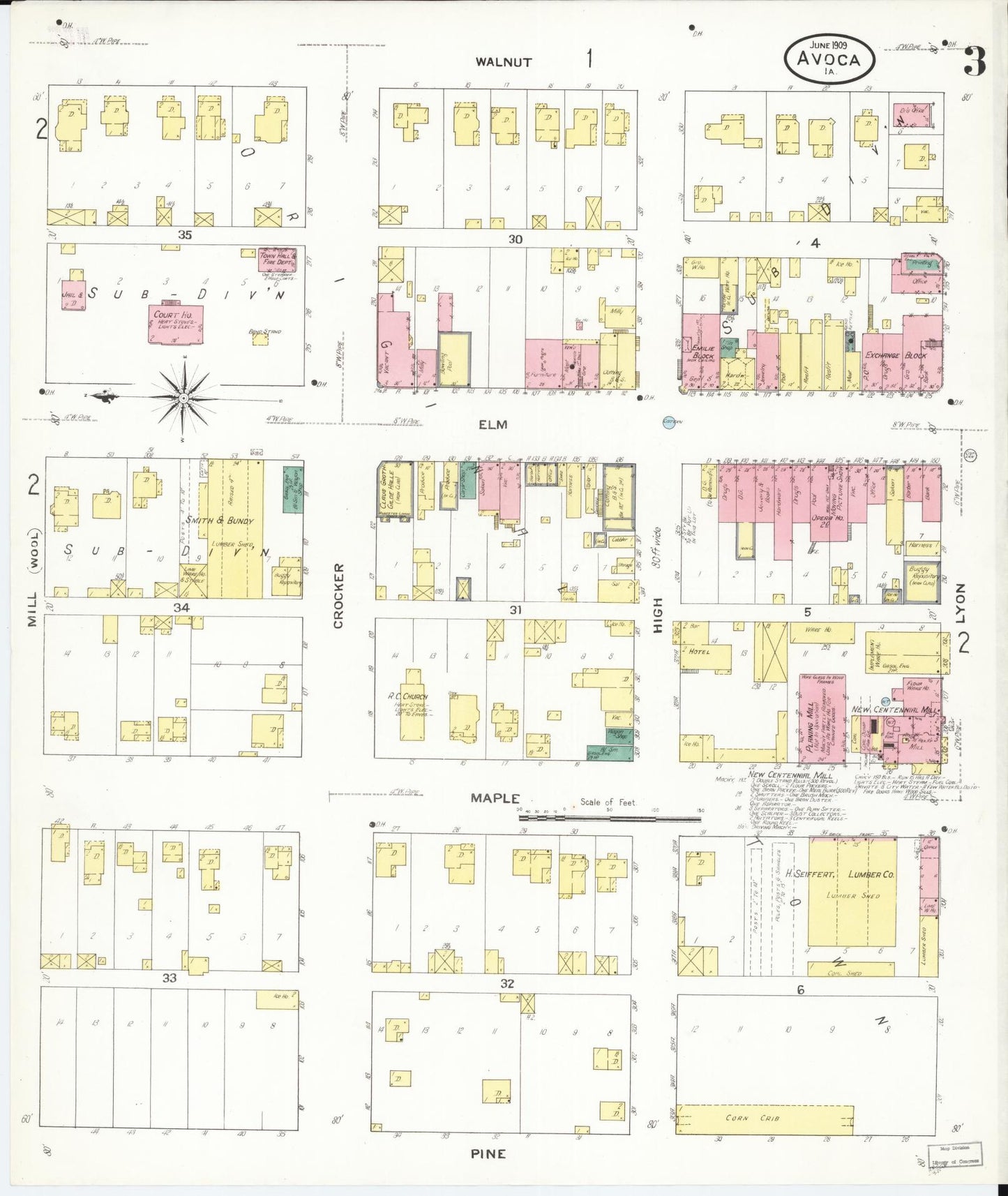Sanborn Fire Insurance Map from Avoca, Pottawattamie County, Iowa (1909), Sheet #0003 - Historic Sanborn Fire Insurance Map Print, vintage old map wall art