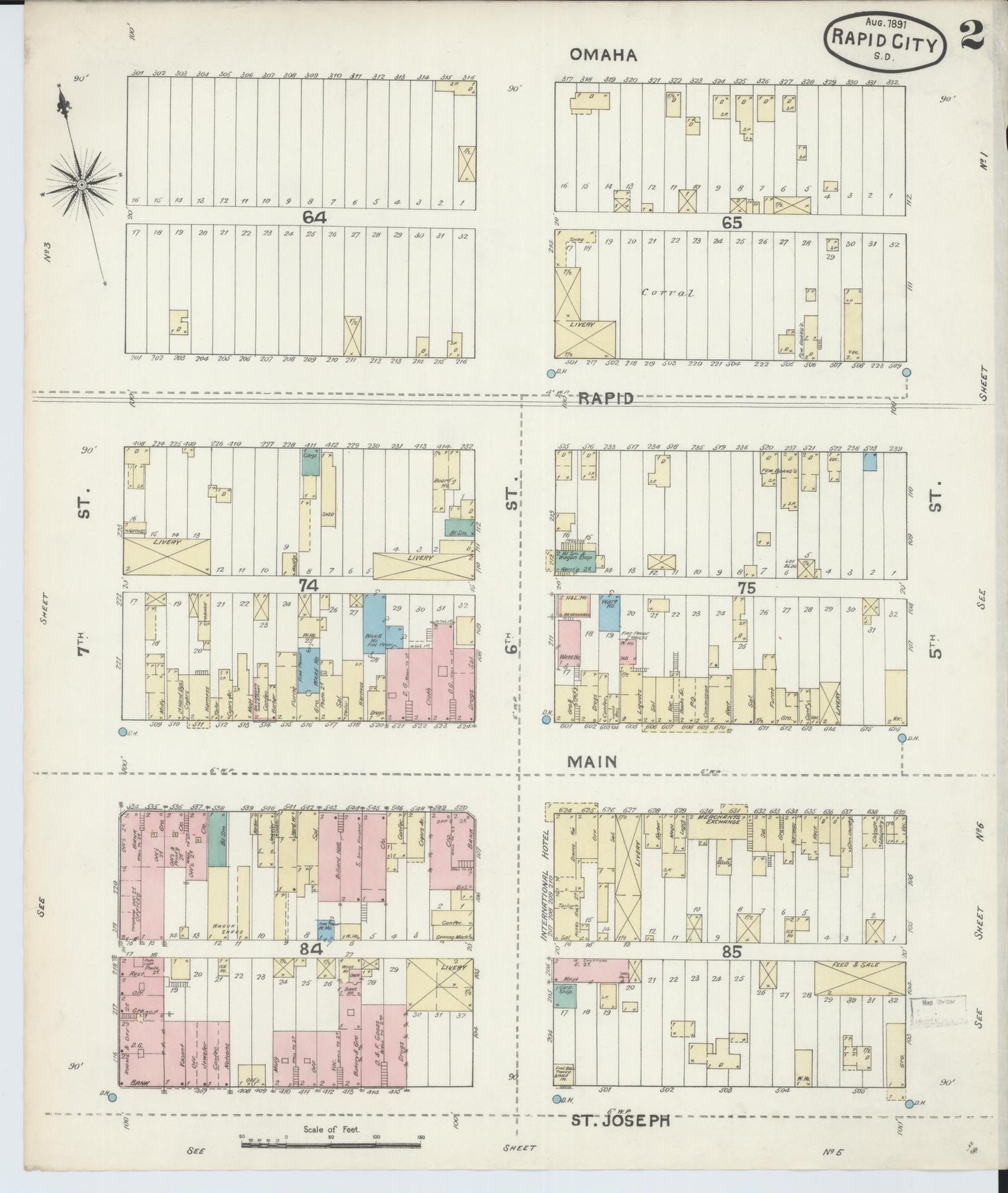 Sanborn Fire Insurance Map from Rapid City, Pennington County, South Dakota (1891), Sheet #0002 - Historic Sanborn Fire Insurance Map Print, vintage old map wall art, antique decor, genealogy gift, South Dakota South Dakota map