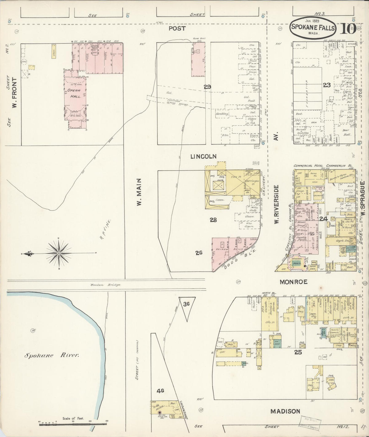 Sanborn Fire Insurance Map from Spokane, Spokane County, Washington (1890), Sheet #0010 - Historic Sanborn Fire Insurance Map Print, vintage old map wall art, antique decor, genealogy gift, Washington Washington map