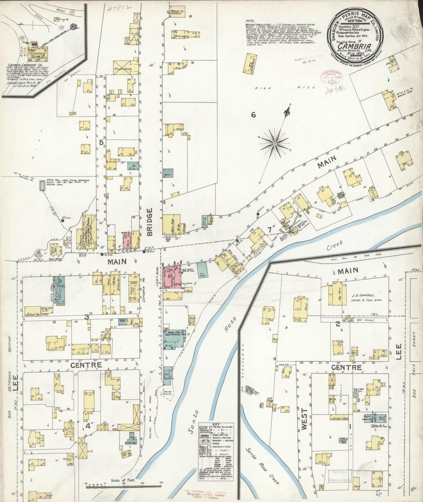 Sanborn Fire Insurance Map from Cambria, San Luis Obispo County, California (1895), Sheet #0001 - Historic Sanborn Fire Insurance Map Print, vintage old map wall art, antique decor, genealogy gift, California California map