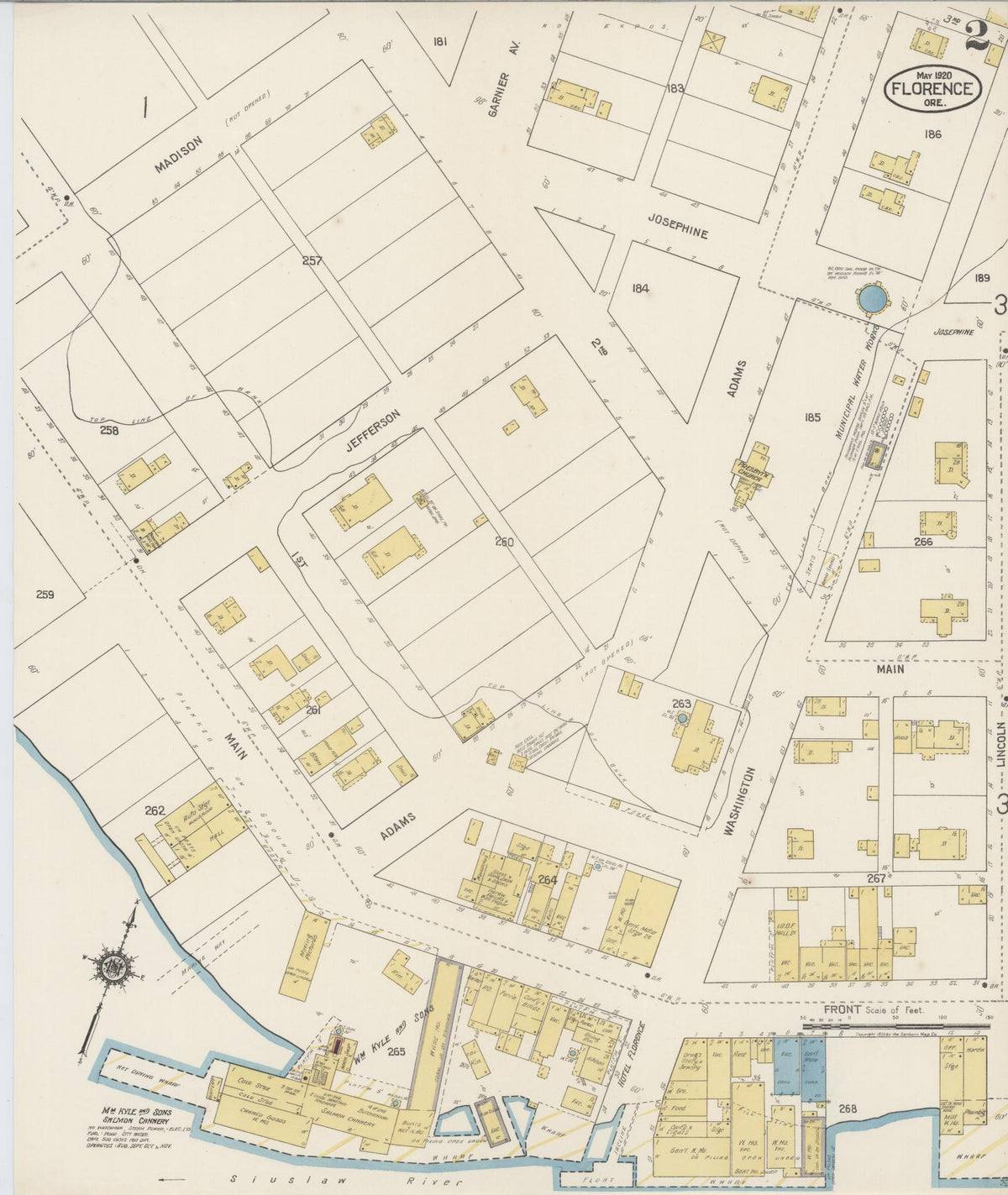 Sanborn Fire Insurance Map from Florence, Lane County, Oregon (1920), Sheet #0002 - Historic Sanborn Fire Insurance Map Print, vintage old map wall art, antique decor, genealogy gift, Oregon Oregon map