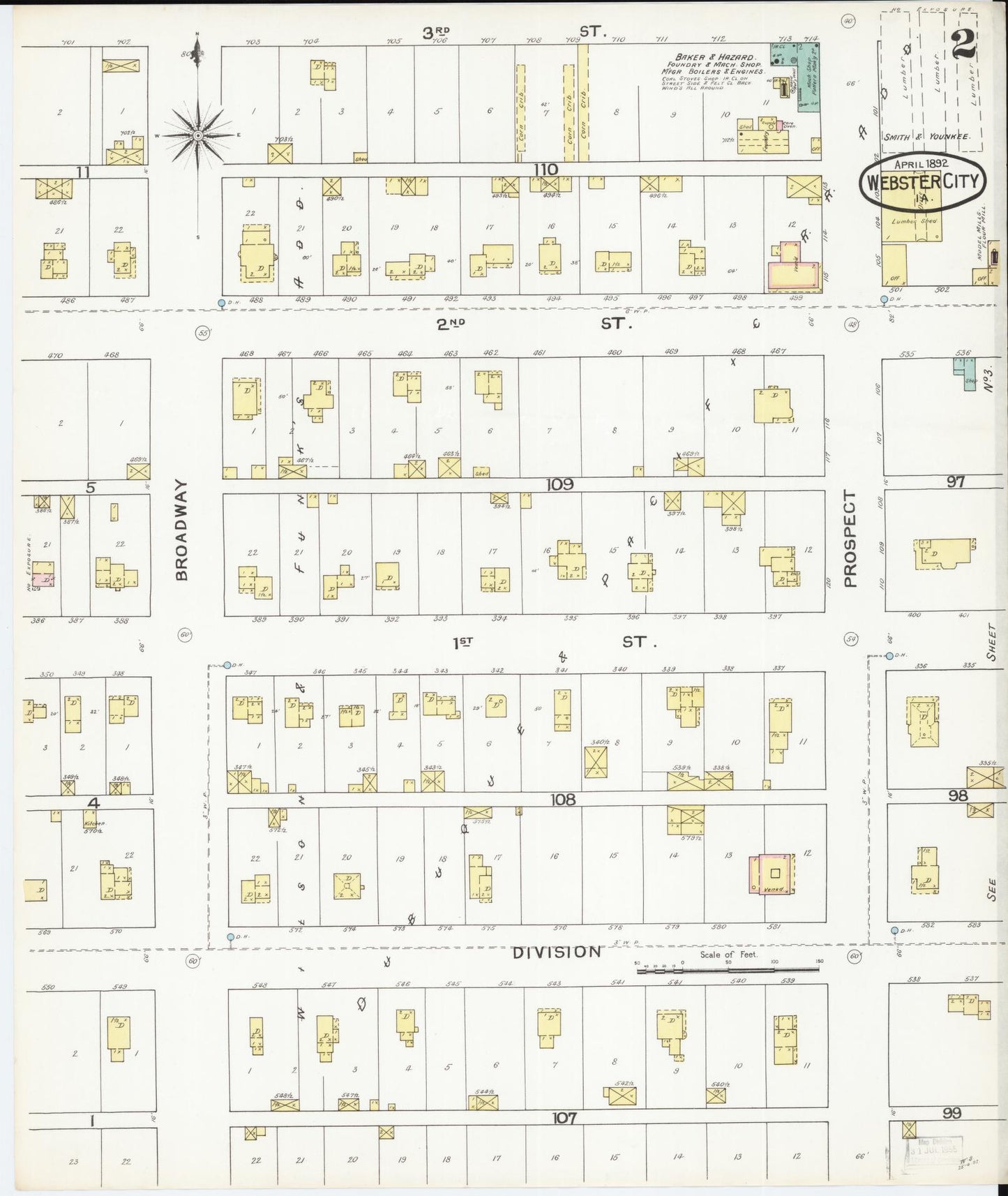 Sanborn Fire Insurance Map from Webster City, Hamilton County, Iowa (1892), Sheet #0002 - Historic Sanborn Fire Insurance Map Print