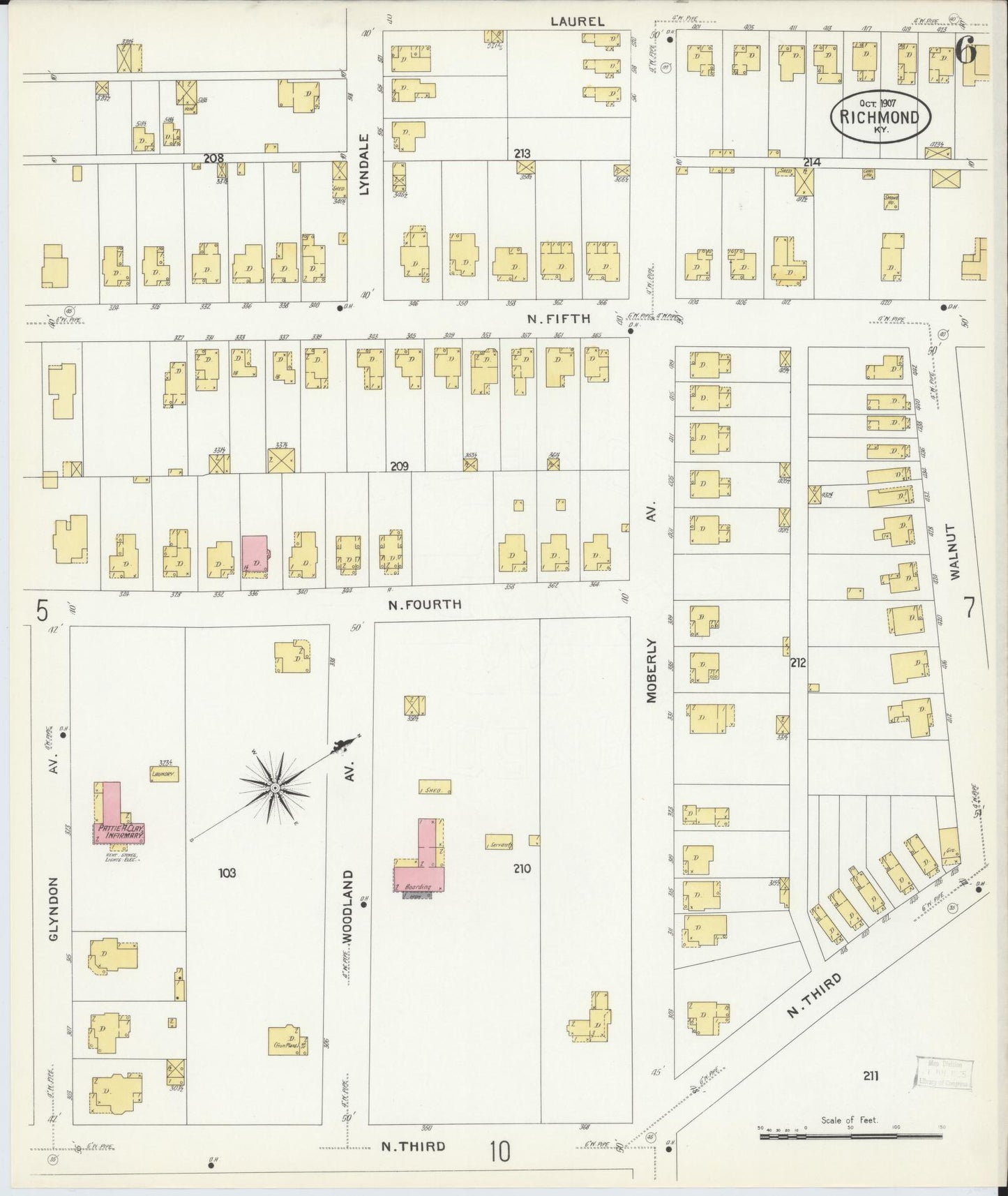 Sanborn Fire Insurance Map from Richmond, Madison County, Kentucky (1907), Sheet #0006 - Historic Sanborn Fire Insurance Map Print, vintage old map wall art, antique decor, genealogy gift, Kentucky Kentucky map