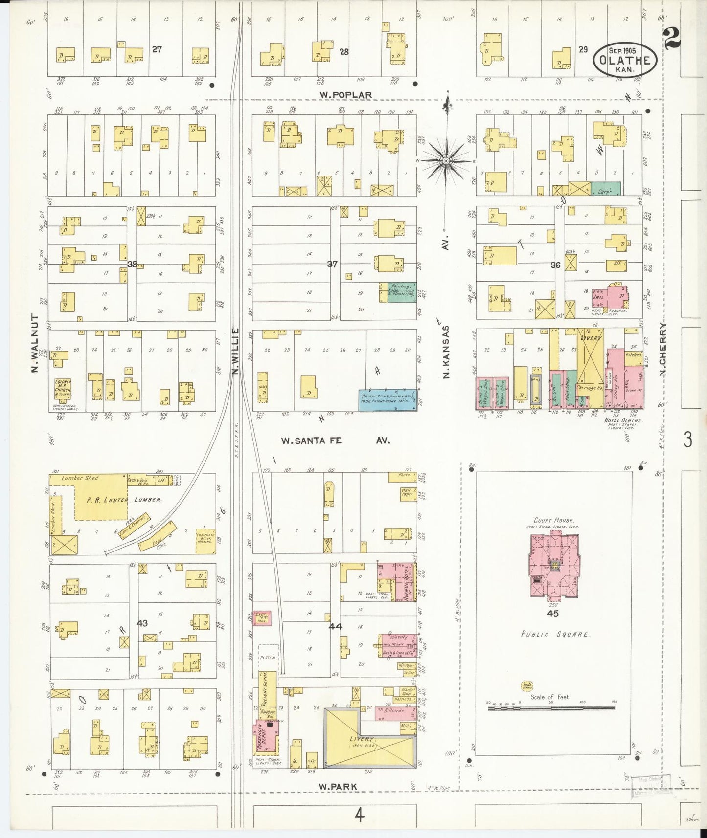 Sanborn Fire Insurance Map from Olathe, Johnson County, Kansas (1905), Sheet #0002 - Historic Sanborn Fire Insurance Map Print, vintage old map wall art, antique decor, genealogy gift, Kansas Kansas map