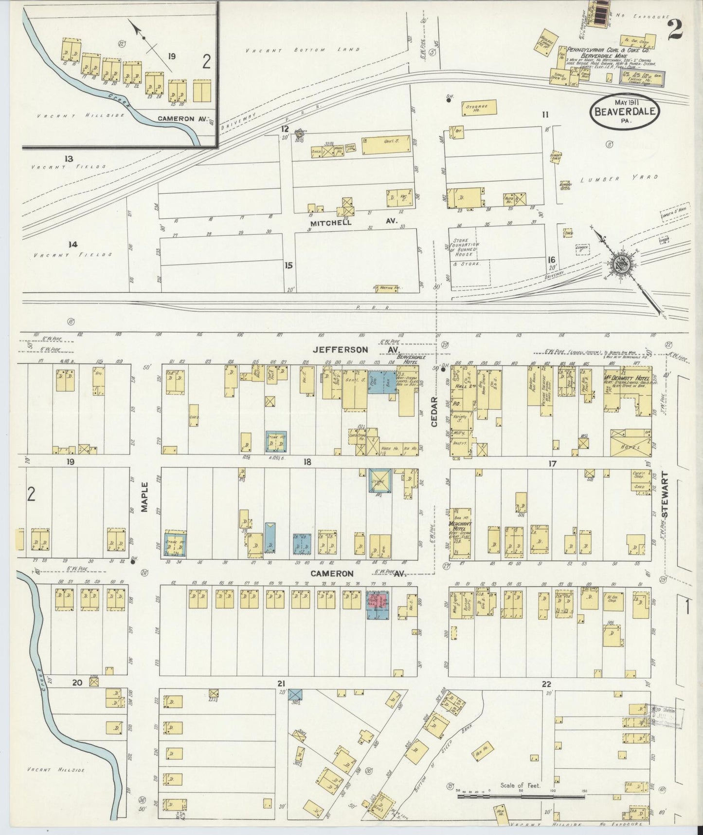 Sanborn Fire Insurance Map from Beaverdale, Cambria County, Pennsylvania (1911), Sheet #0002 - Historic Sanborn Fire Insurance Map Print, vintage old map wall art, antique decor, genealogy gift, Pennsylvania Pennsylvania map