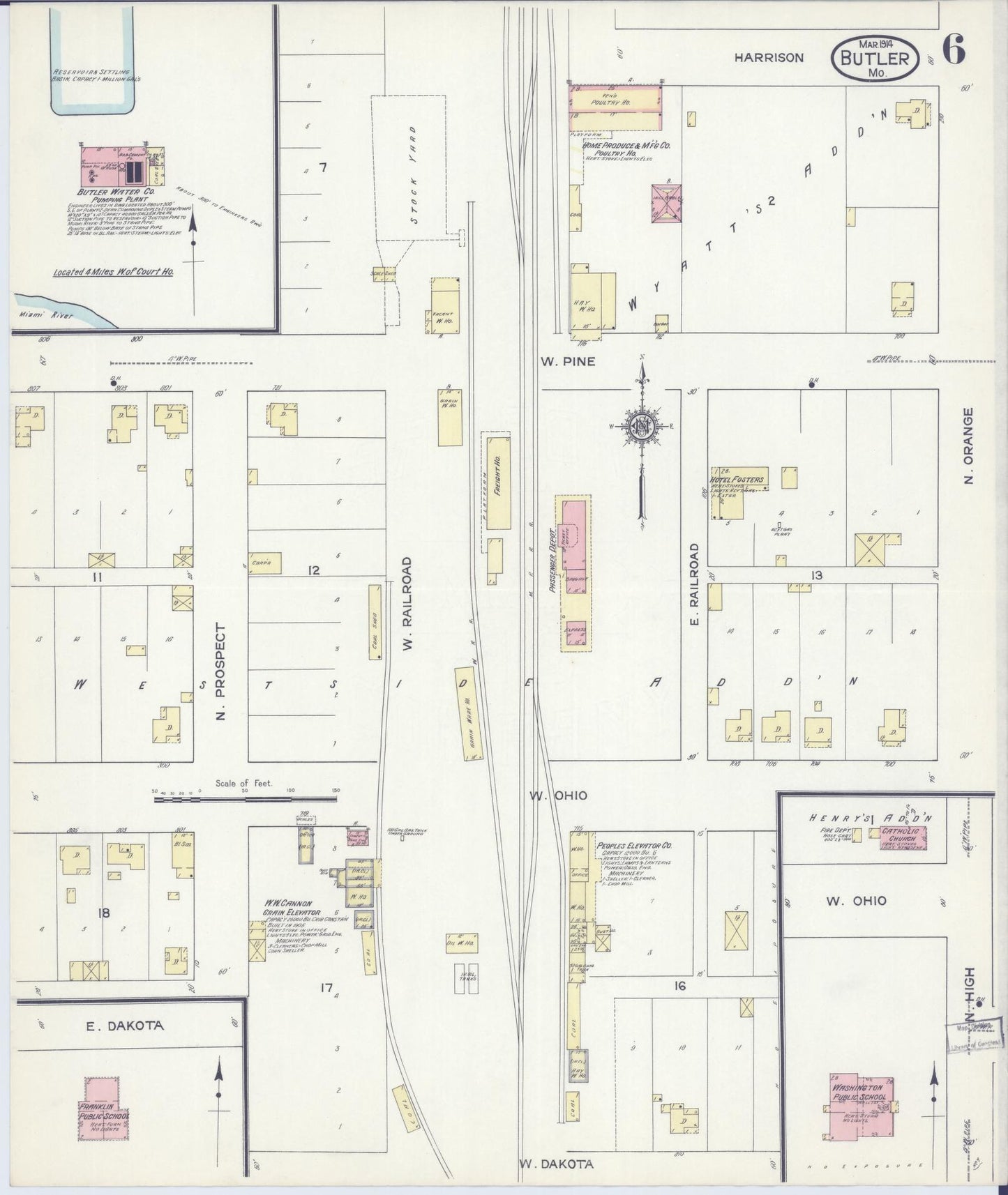 Sanborn Fire Insurance Map from Butler, Bates County, Missouri (1914), Sheet #0006 - Historic Sanborn Fire Insurance Map Print, vintage old map wall art, antique decor, genealogy gift, Missouri Missouri map