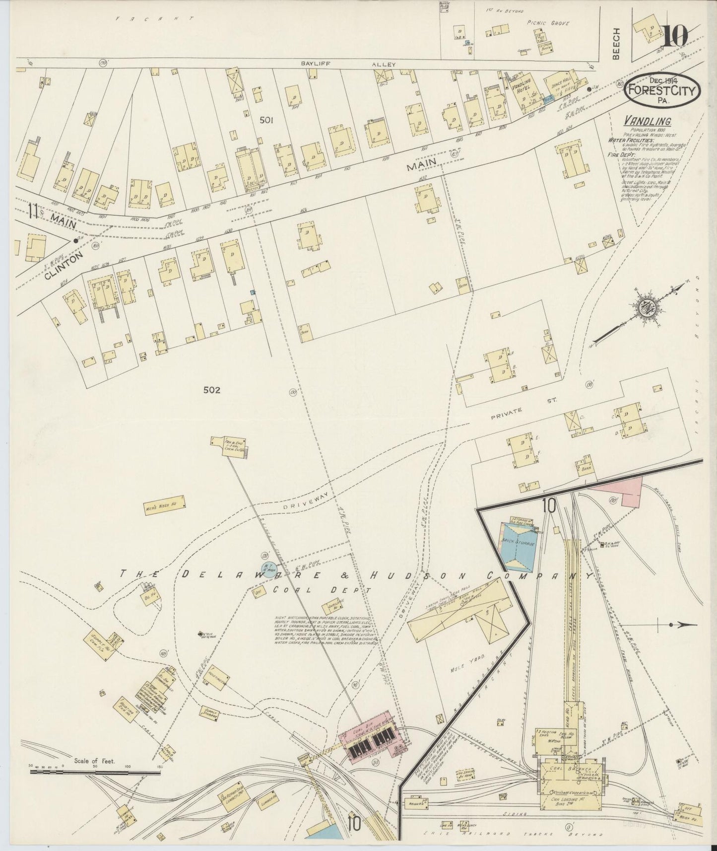 Sanborn Fire Insurance Map from Forest City, Susquehanna County, Pennsylvania (1914), Sheet #0010 - Historic Sanborn Fire Insurance Map Print, vintage old map wall art, antique decor, genealogy gift, Pennsylvania Pennsylvania map