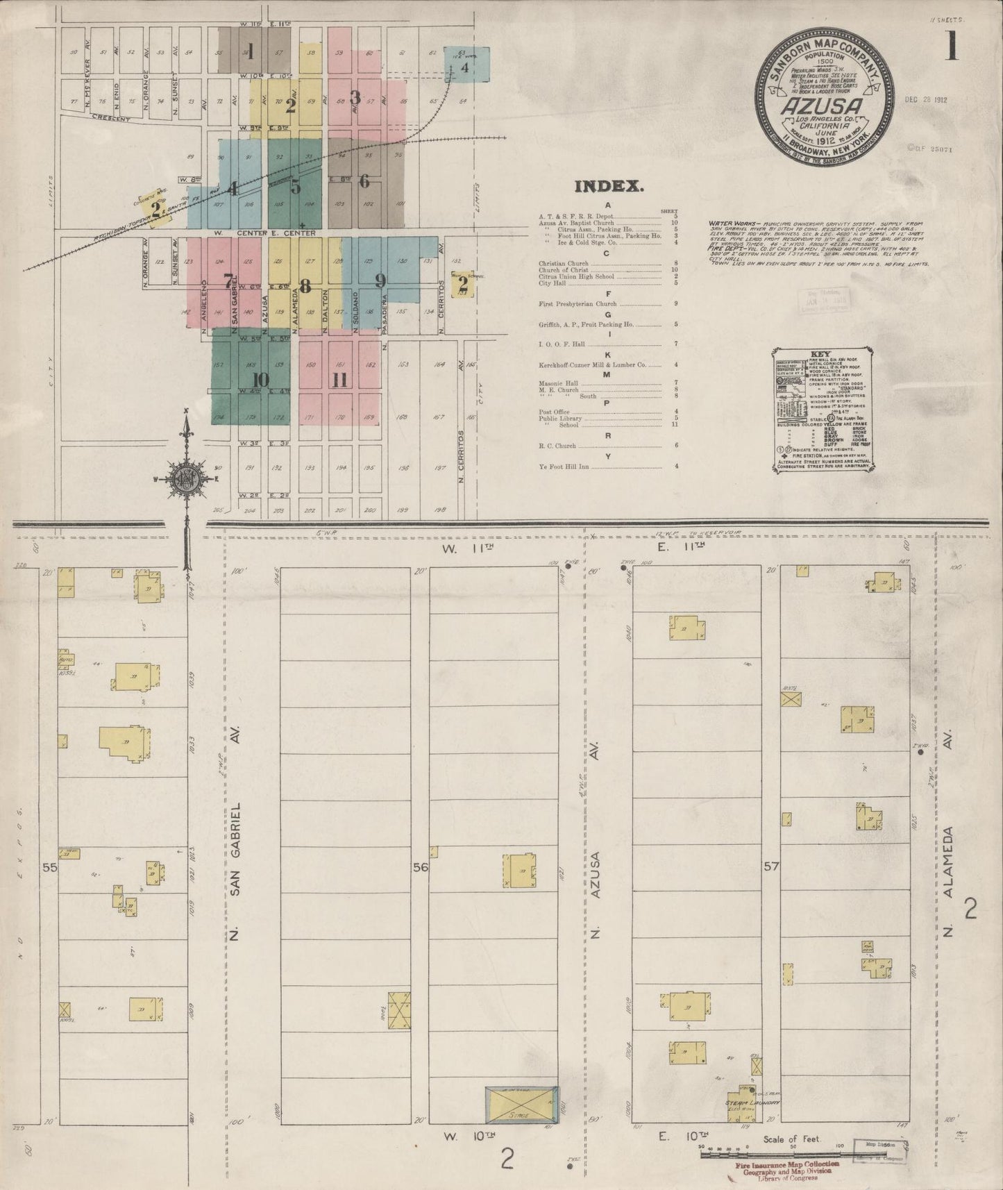 Sanborn Fire Insurance Map from Azusa, Los Angeles County, California (1912), Sheet #0001 - Historic Sanborn Fire Insurance Map Print, vintage old map wall art, antique decor, genealogy gift, California California map