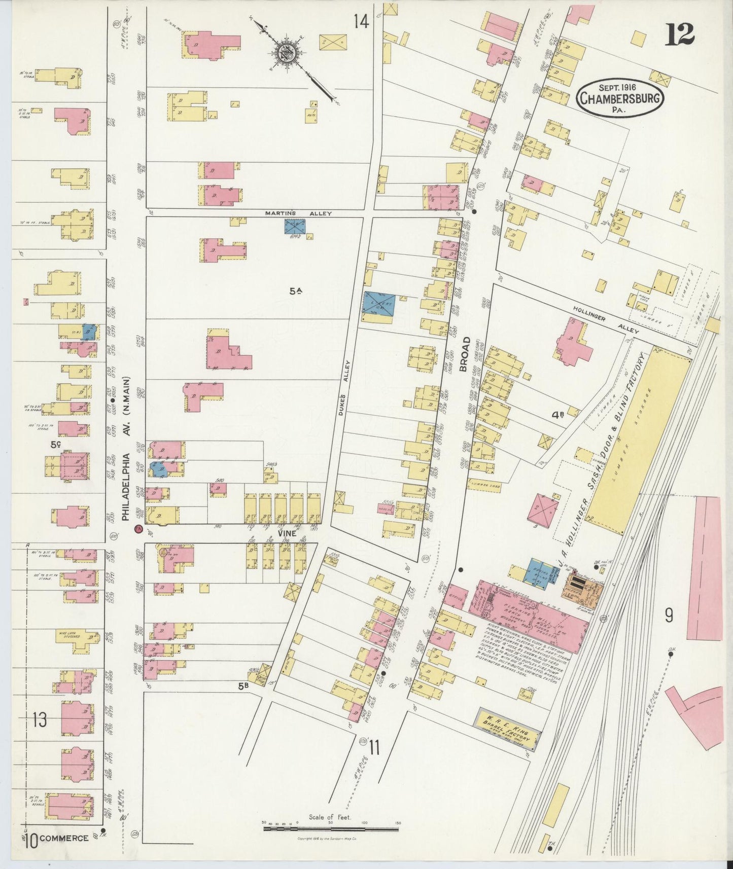 Sanborn Fire Insurance Map from Chambersburg, Franklin County, Pennsylvania (1916), Sheet #0012 - Historic Sanborn Fire Insurance Map Print, vintage old map wall art, antique decor, genealogy gift, Pennsylvania Pennsylvania map