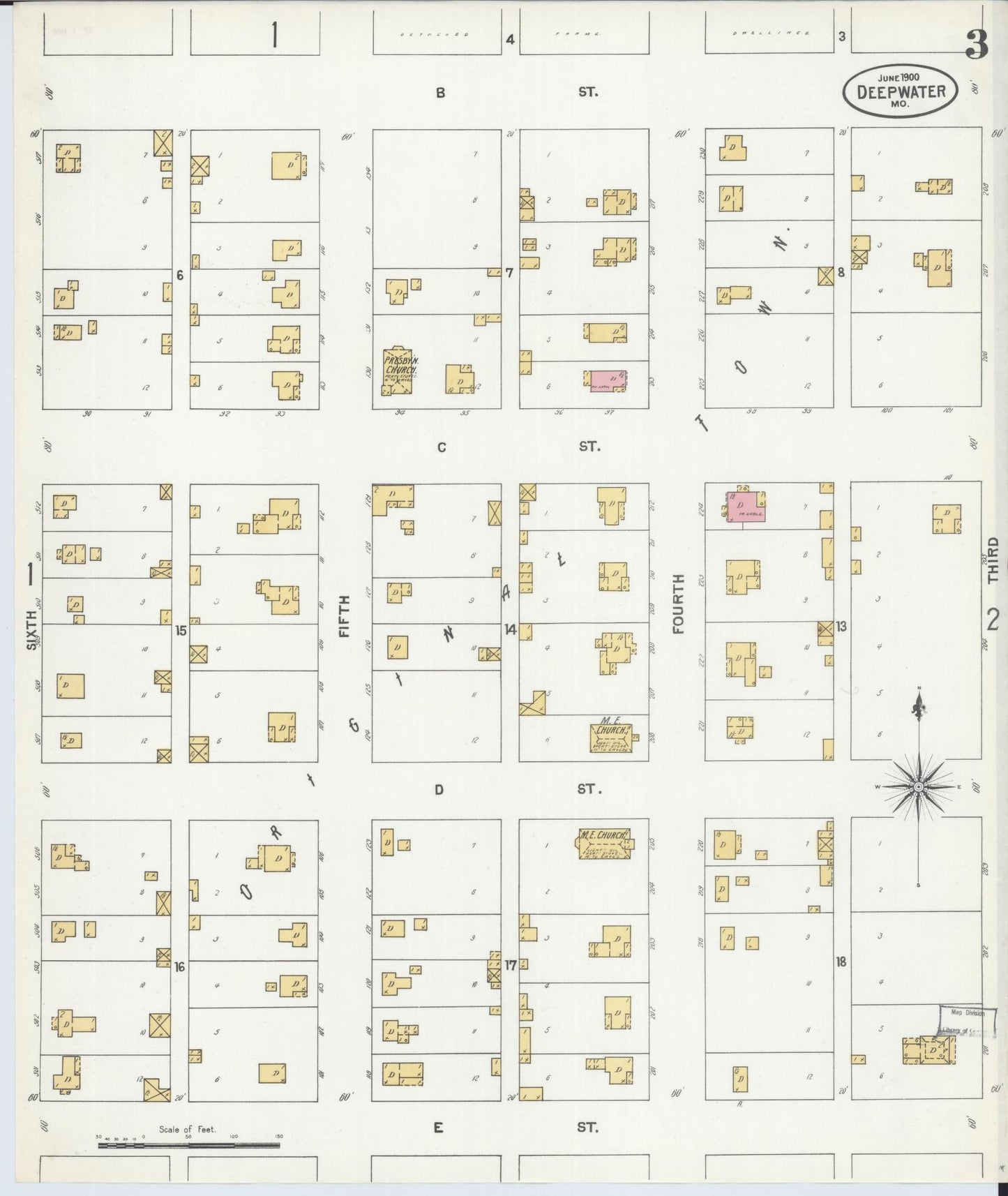 Sanborn Fire Insurance Map from Deepwater, Henry County, Missouri (1900), Sheet #0003 - Complete Map Set gallery image, historic Sanborn map, vintage wall art, Missouri Missouri