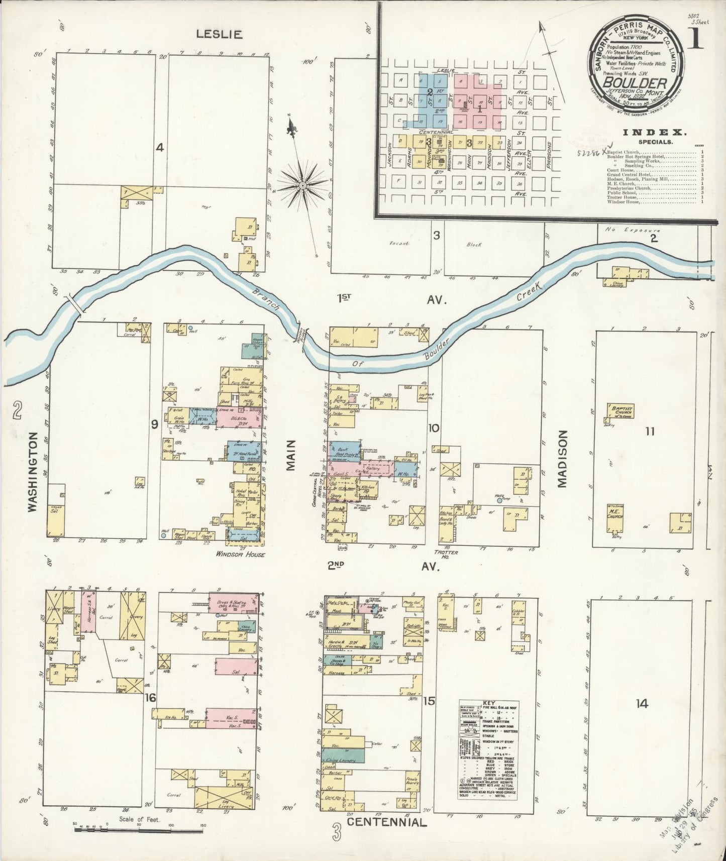 Sanborn Fire Insurance Map from Boulder, Jefferson County, Montana (1892), Sheet #0001 - Historic Sanborn Fire Insurance Map Print, vintage old map wall art, antique decor, genealogy gift, Montana Montana map