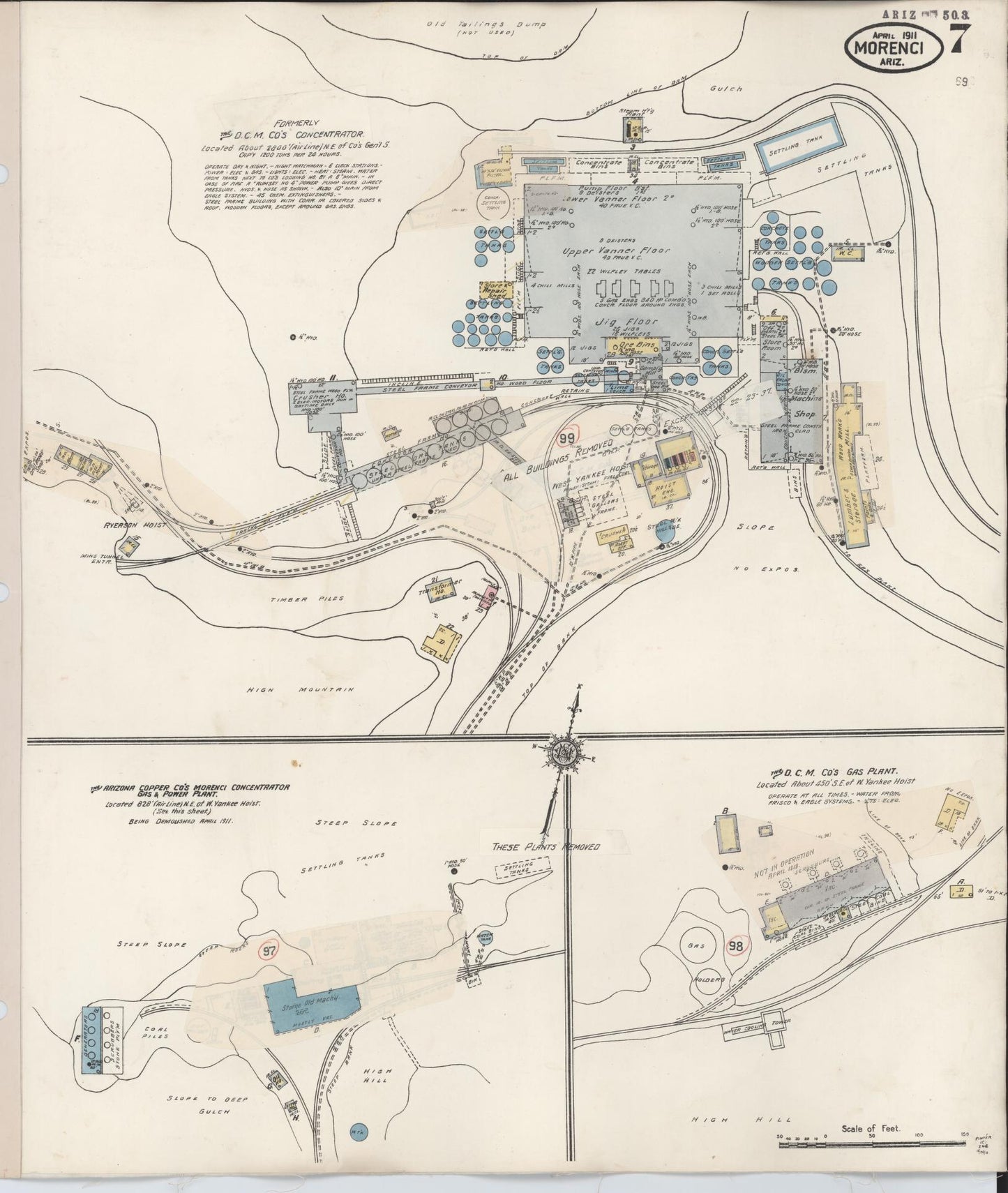 Sanborn Fire Insurance Map from Morenci, Greenlee County, Arizona (1931), Sheet #0007 - Historic Sanborn Fire Insurance Map Print, vintage old map wall art, antique decor, genealogy gift, Arizona Arizona map
