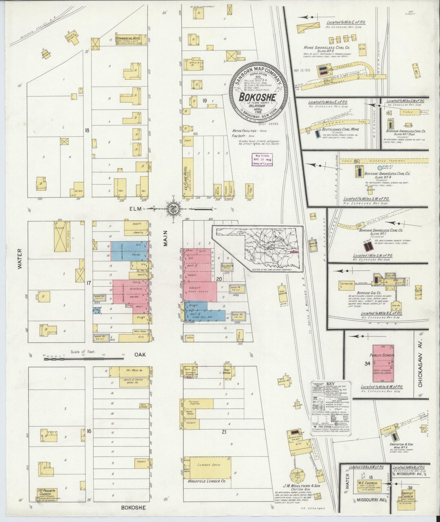 Sanborn Fire Insurance Map from Bokoshe, Le Flore County, Oklahoma (1916), Sheet #0001 - Historic Sanborn Fire Insurance Map Print, vintage old map wall art, antique decor, genealogy gift, Oklahoma Oklahoma map