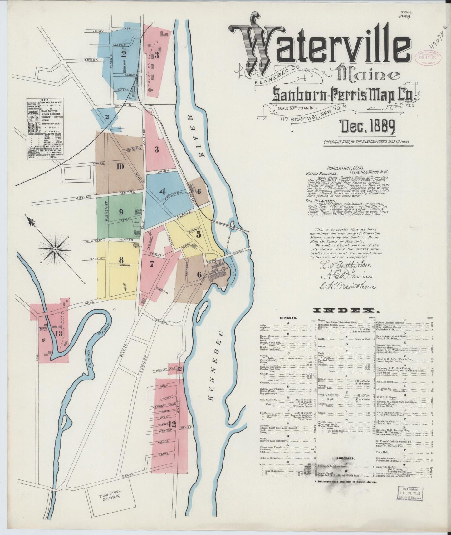 Sanborn Fire Insurance Map from Waterville, Kennebec County, Maine. (1889) – Historic Sanborn Fire Insurance Map Print