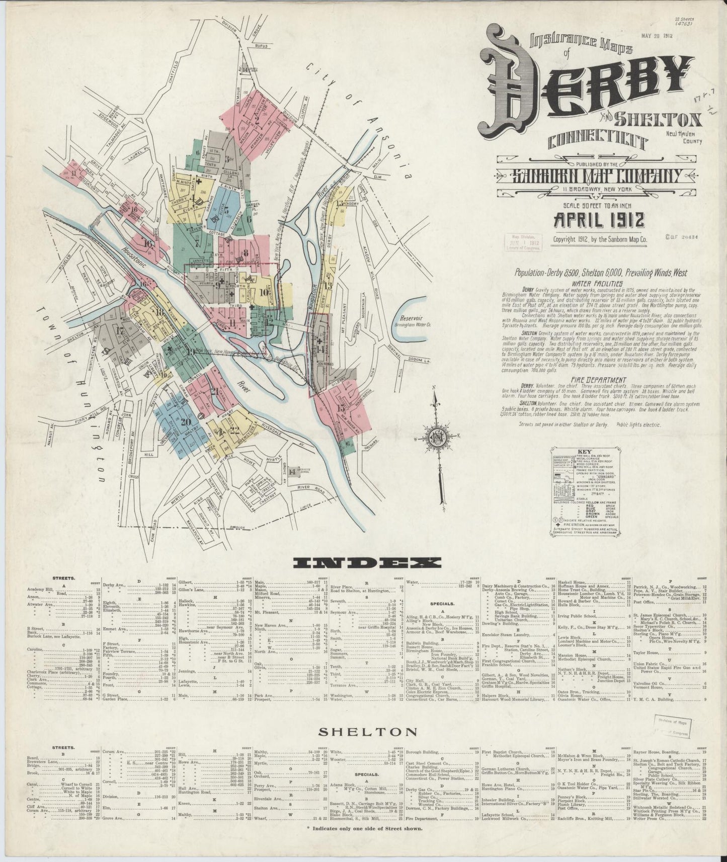 Sanborn Fire Insurance Map from Derby, New Haven County, Connecticut. (1912) – Historic Sanborn Fire Insurance Map Print