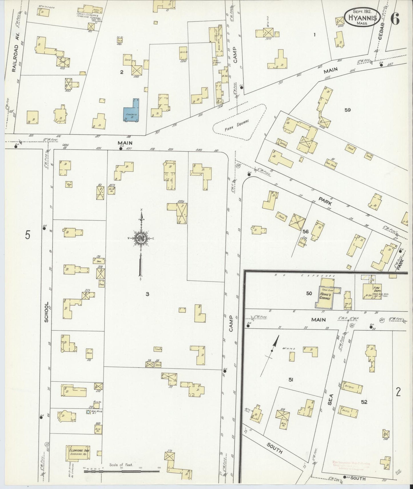 Sanborn Fire Insurance Map from Hyannis, Barnstable County, Massachusetts (1912), Sheet #0006 - Historic Sanborn Fire Insurance Map Print, vintage old map wall art, antique decor, genealogy gift, Massachusetts Massachusetts map