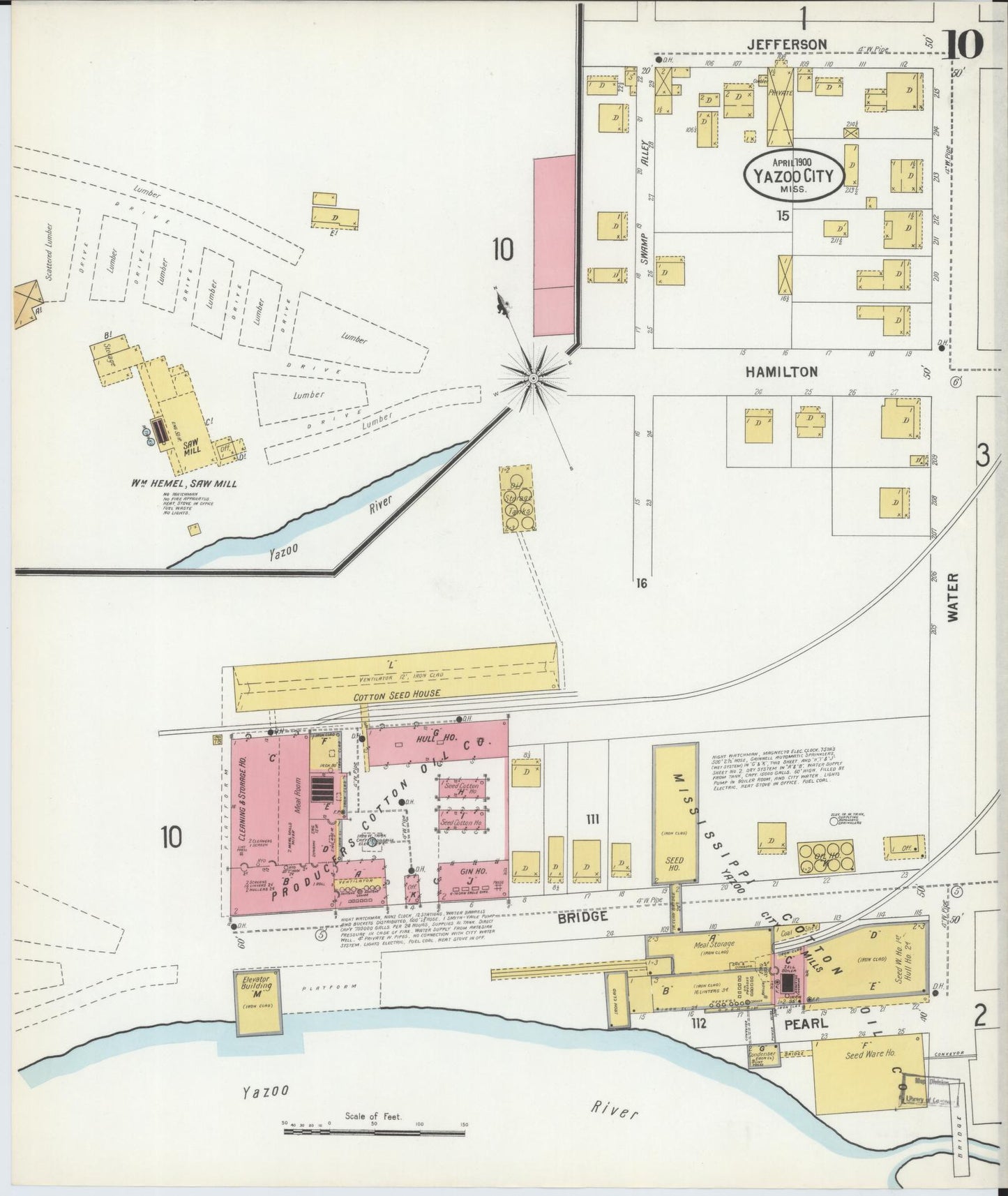 Sanborn Fire Insurance Map from Yazoo City, Yazoo County, Mississippi (1900), Sheet #0010 - Historic Sanborn Fire Insurance Map Print, vintage old map wall art, antique decor, genealogy gift, Mississippi Mississippi map