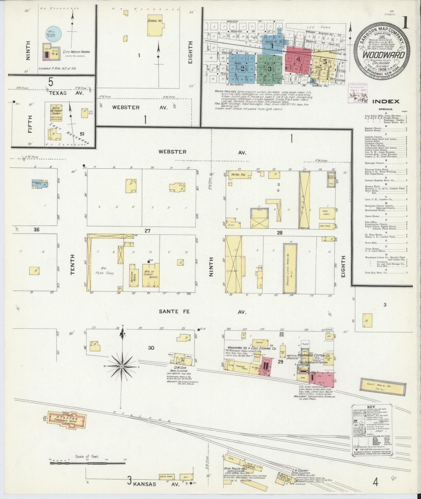 Sanborn Fire Insurance Map from Woodward, Woodward County, Oklahoma (1908), Sheet #0001 - Historic Sanborn Fire Insurance Map Print, vintage old map wall art, antique decor, genealogy gift, Oklahoma Oklahoma map