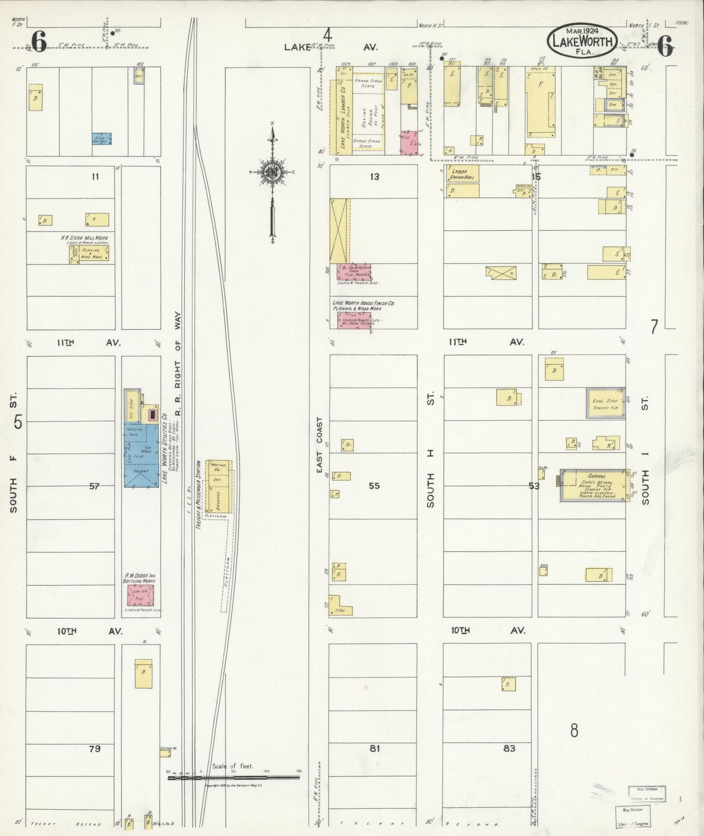 Sanborn Fire Insurance Map from Lake Worth, Palm Beach County, Florida (1924), Sheet #0006 - Historic Sanborn Fire Insurance Map Print, vintage old map wall art, antique decor, genealogy gift, Florida Florida map