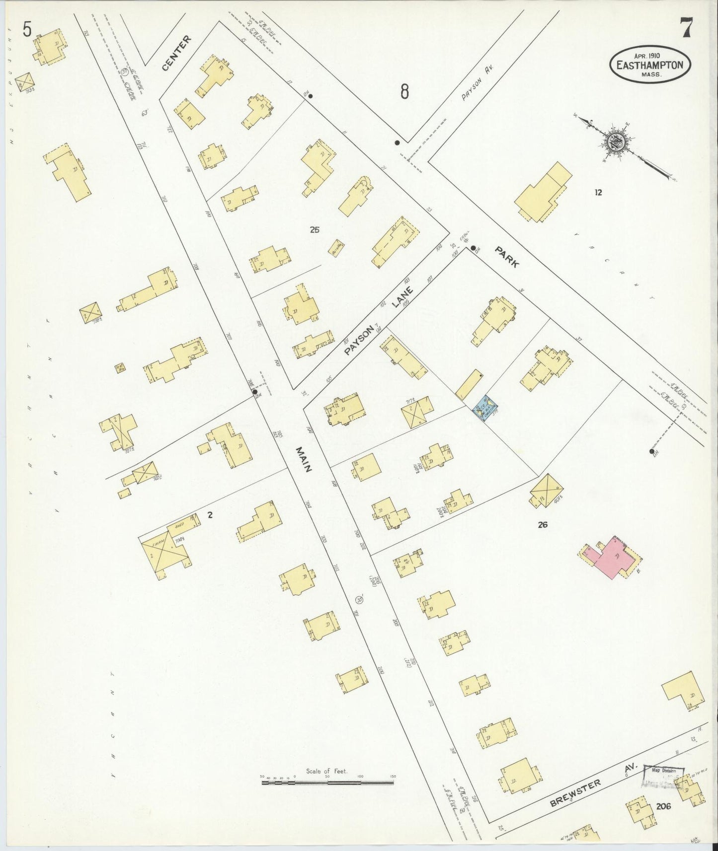 Sanborn Fire Insurance Map from East Hampton, Hampshire County, Massachusetts (1910), Sheet #0007 - Historic Sanborn Fire Insurance Map Print, vintage old map wall art, antique decor, genealogy gift, Massachusetts Massachusetts map