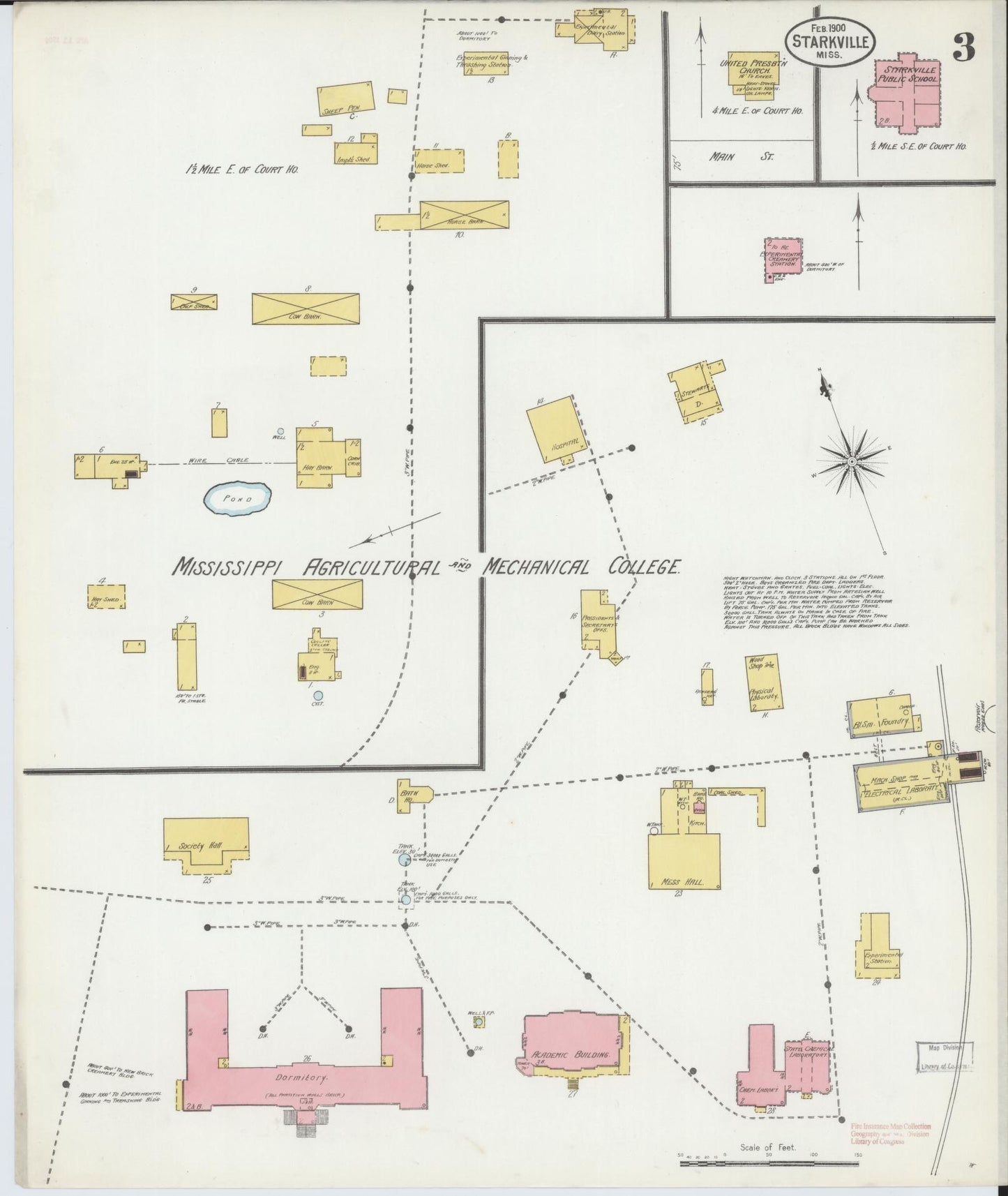 Sanborn Fire Insurance Map from Starkville, Oktibbeha County, Mississippi (1900), Sheet #0003 - Complete Map Set gallery image, historic Sanborn map, vintage wall art, Mississippi Mississippi