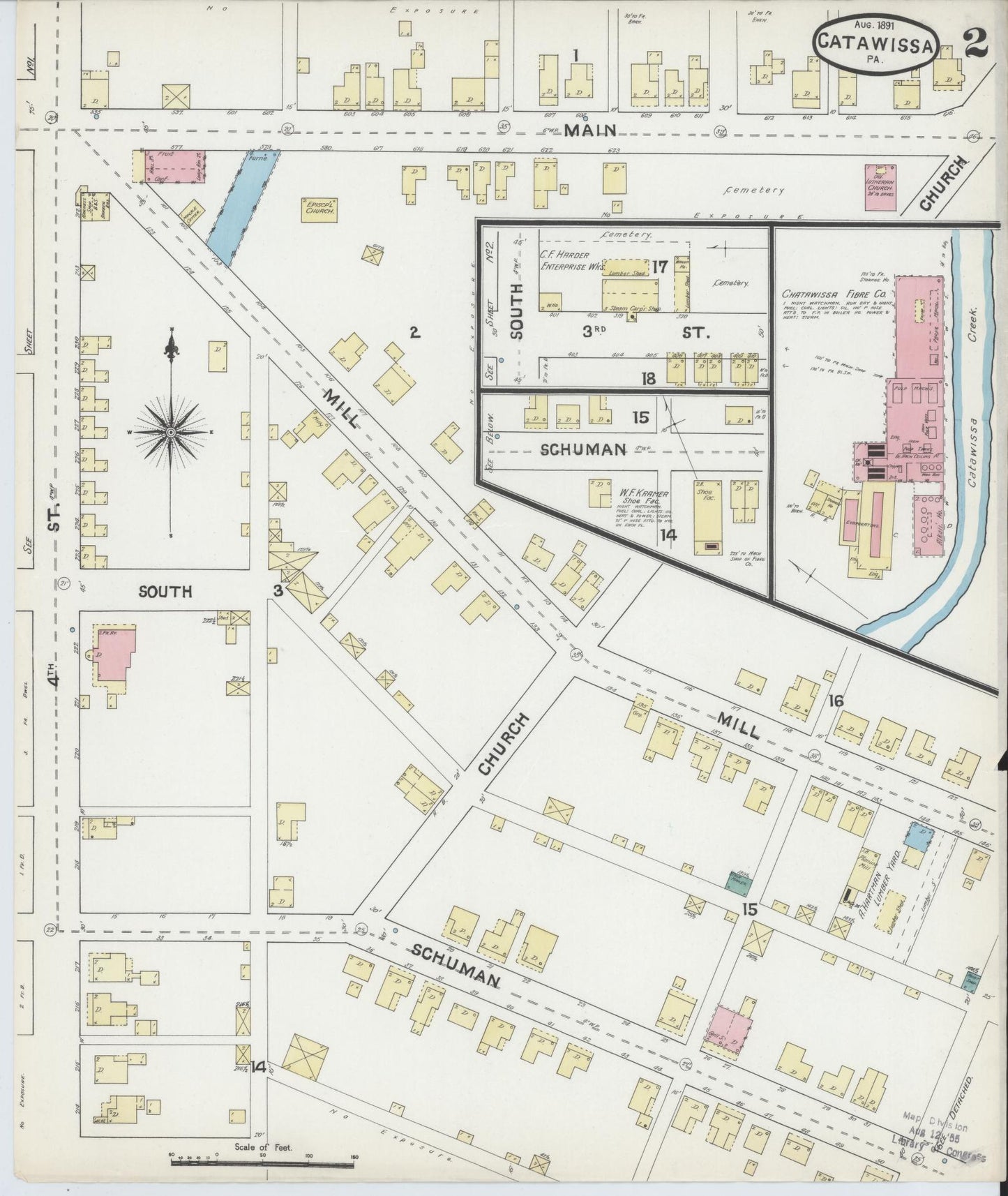 Sanborn Fire Insurance Map from Catawissa, Columbia County, Pennsylvania (1891), Sheet #0002 - Historic Sanborn Fire Insurance Map Print, vintage old map wall art, antique decor, genealogy gift, Pennsylvania Pennsylvania map