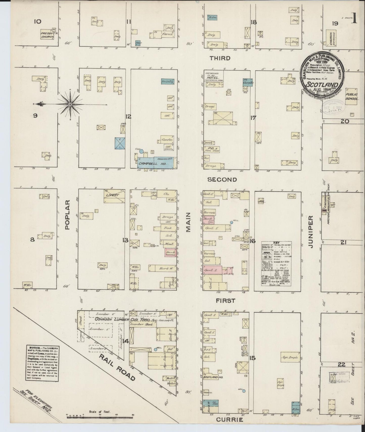 Sanborn Fire Insurance Map from Scotland, Bon Homme County, South Dakota. (1884) – Historic Sanborn Fire Insurance Map Print