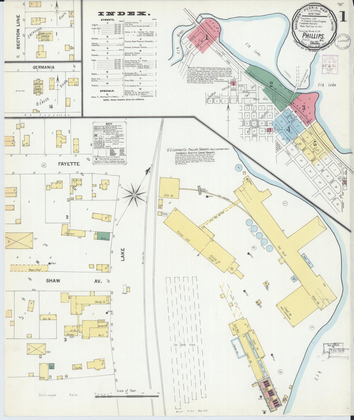 Sanborn Fire Insurance Map from Phillips, Price County, Wisconsin (1901), Sheet #0001 - Historic Sanborn Fire Insurance Map Print, vintage old map wall art, antique decor, genealogy gift, Wisconsin Wisconsin map