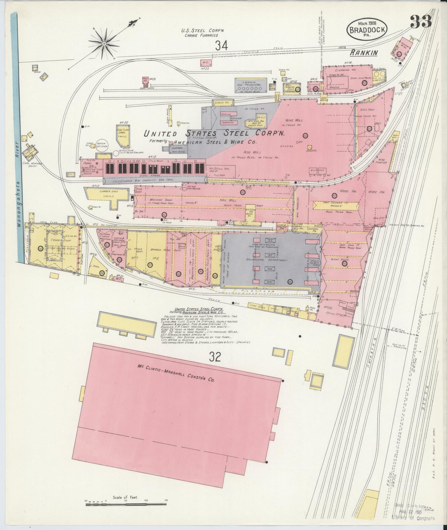 Sanborn Fire Insurance Map from Braddock, Allegheny County, Pennsylvania (1908), Sheet #0033 - Historic Sanborn Fire Insurance Map Print, vintage old map wall art, antique decor, genealogy gift, Pennsylvania Pennsylvania map