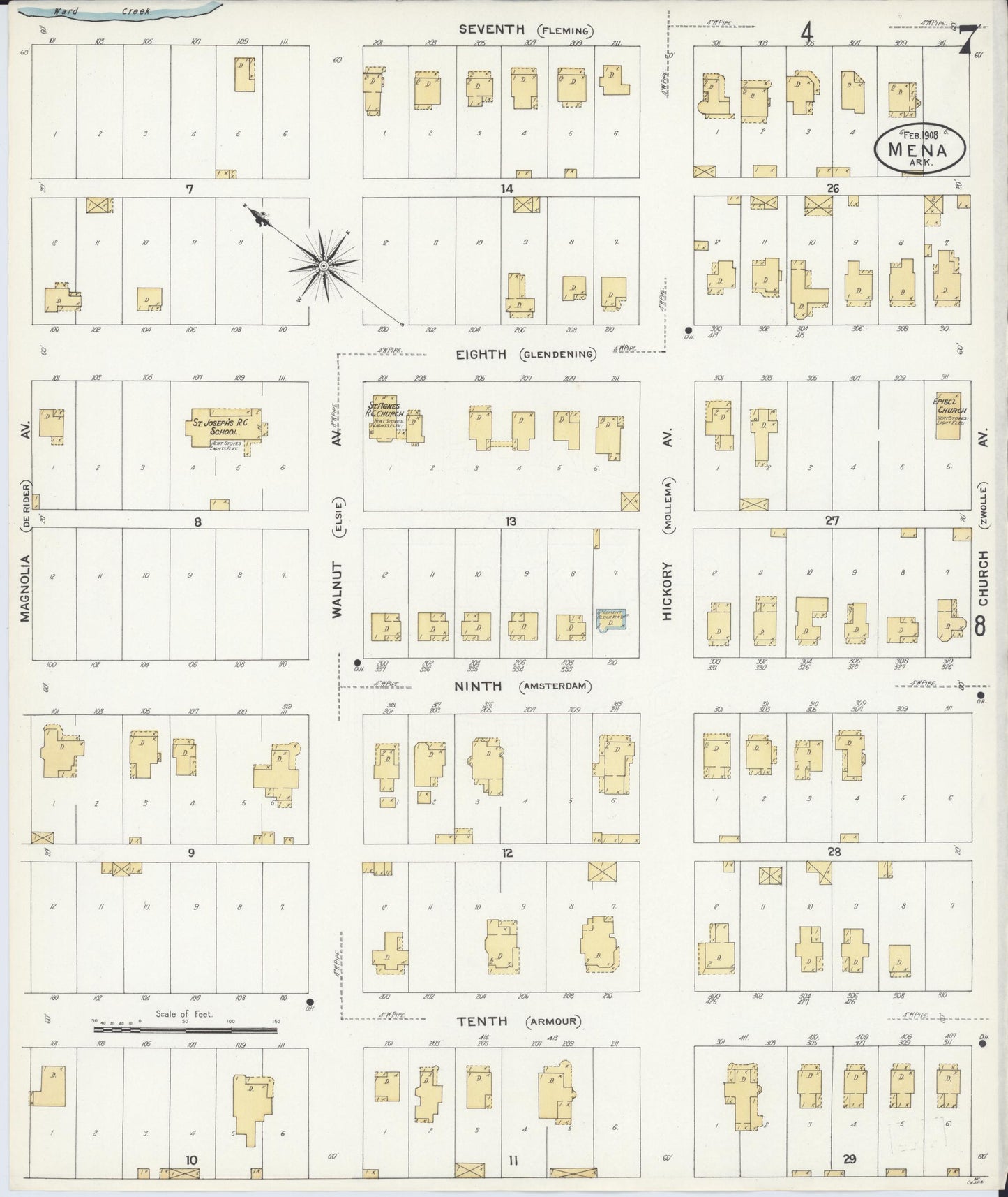 Sanborn Fire Insurance Map from Mena, Polk County, Arkansas (1908), Sheet #0007 - Historic Sanborn Fire Insurance Map Print, vintage old map wall art, antique decor, genealogy gift, Arkansas Arkansas map