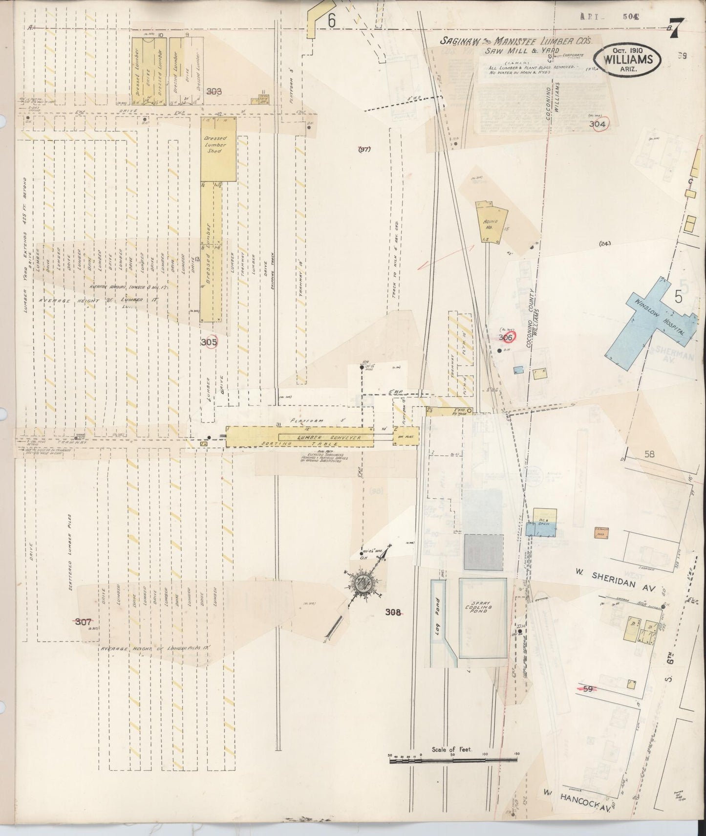 Sanborn Fire Insurance Map from Williams, Coconino County, Arizona (1948), Sheet #0007 - Historic Sanborn Fire Insurance Map Print, vintage old map wall art, antique decor, genealogy gift, Arizona Arizona map