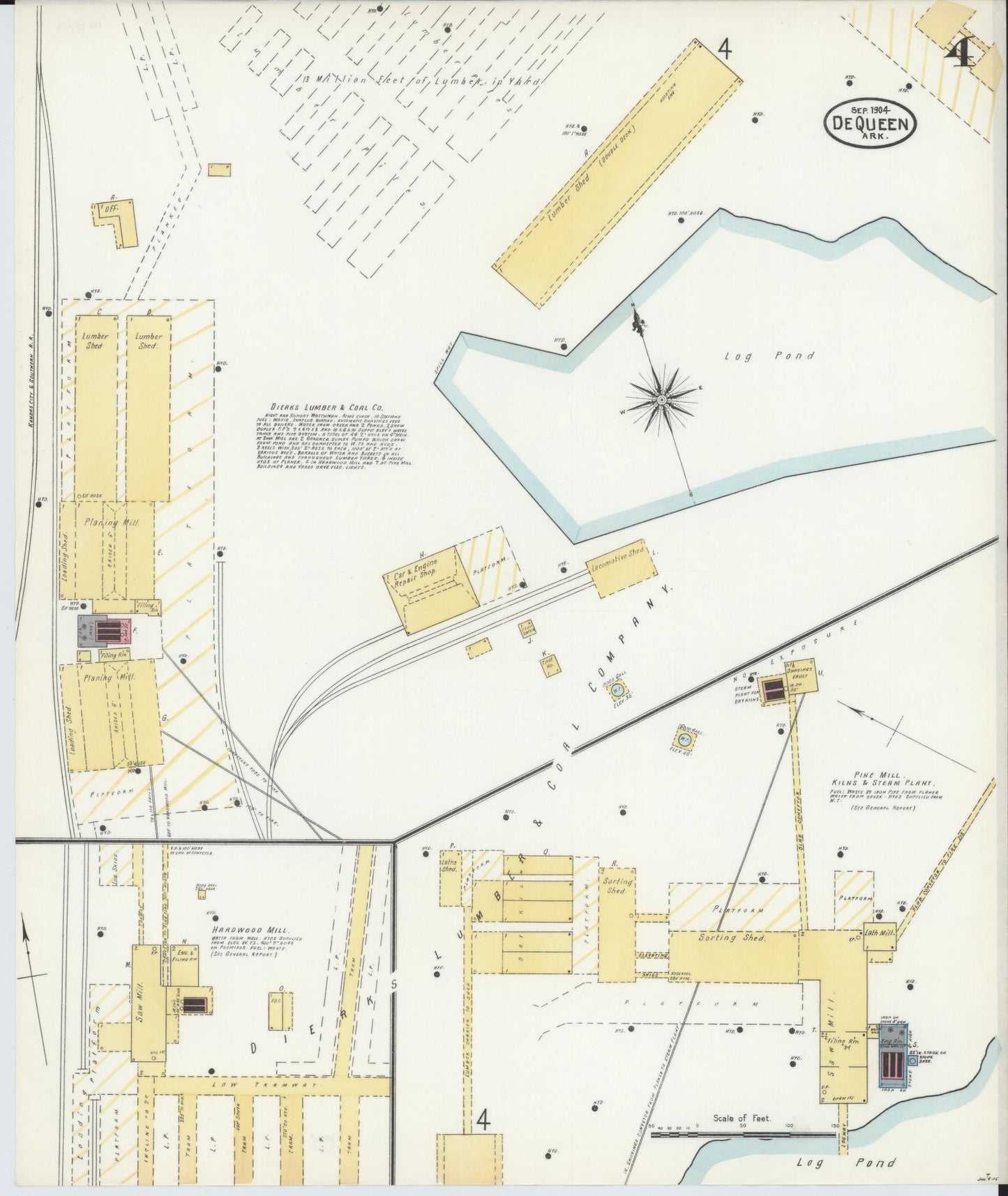 Sanborn Fire Insurance Map from De Queen, Sevier County, Arkansas (1904), Sheet #0004 - Historic Sanborn Fire Insurance Map Print, vintage old map wall art, antique decor, genealogy gift, Arkansas Arkansas map
