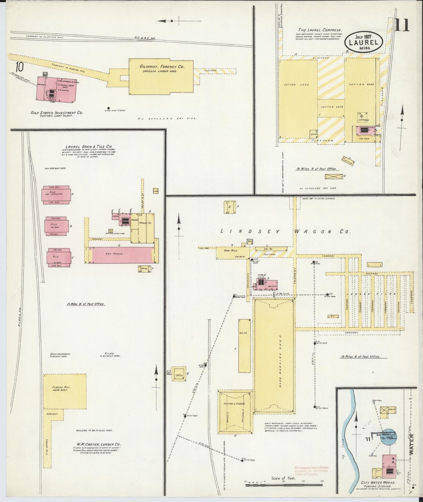 Sanborn Fire Insurance Map from Laurel, Jones County, Mississippi (1907), Sheet #0011 - Historic Sanborn Fire Insurance Map Print, vintage old map wall art, antique decor, genealogy gift, Mississippi Mississippi map
