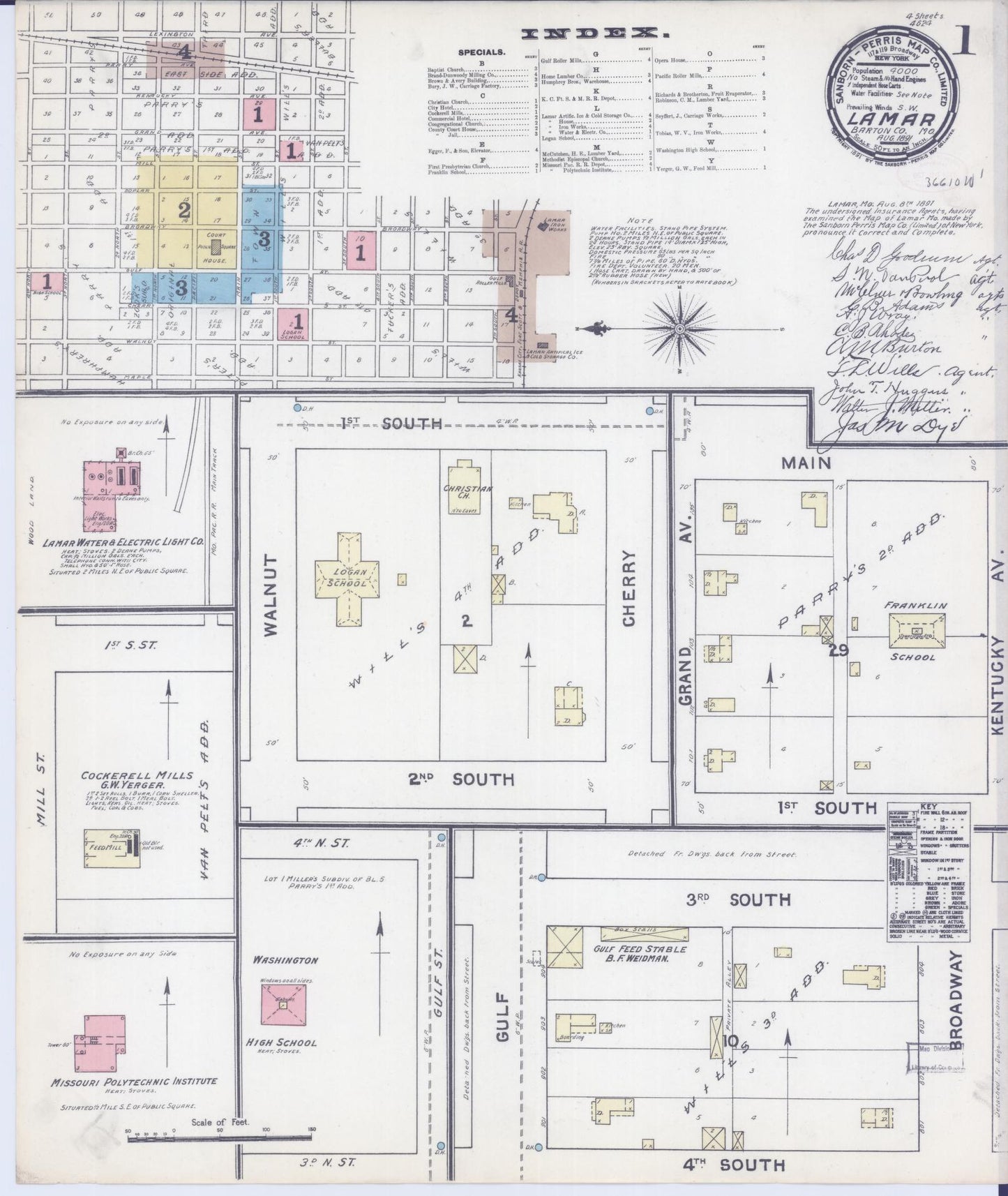 Sanborn Fire Insurance Map from Lamar, Barton County, Missouri (1891), Sheet #0001 - Historic Sanborn Fire Insurance Map Print, vintage old map wall art, antique decor, genealogy gift, Missouri Missouri map